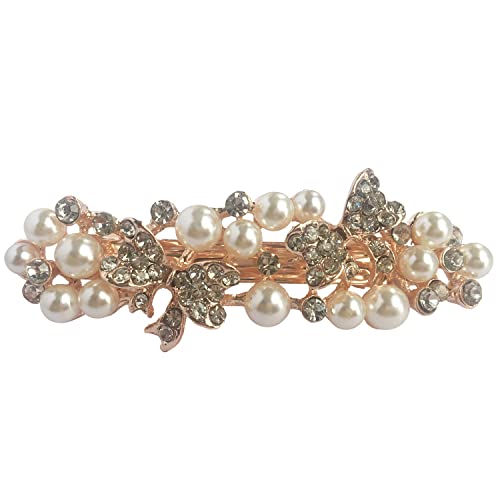 Vintage Pearl Hair Barrettes for Women - Bow Knot Clasps for Parties & Weddings