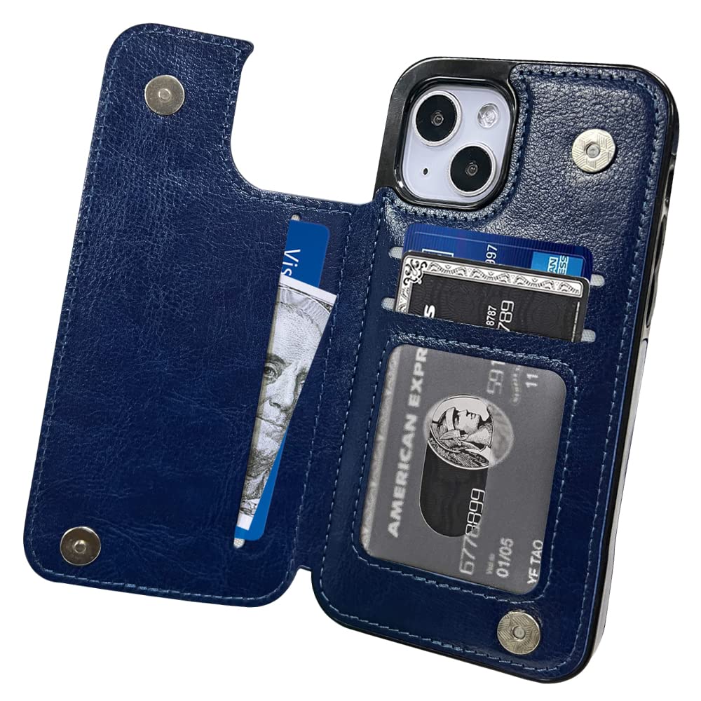 Premium MIDOLA Leather Wallet Case for iPhone 13 - Card Holder Protective Cover with RFID Blocking | 6.1 Inch Blue Phone Purse | Perfect for Everyday Use, Travel & Business Meetings