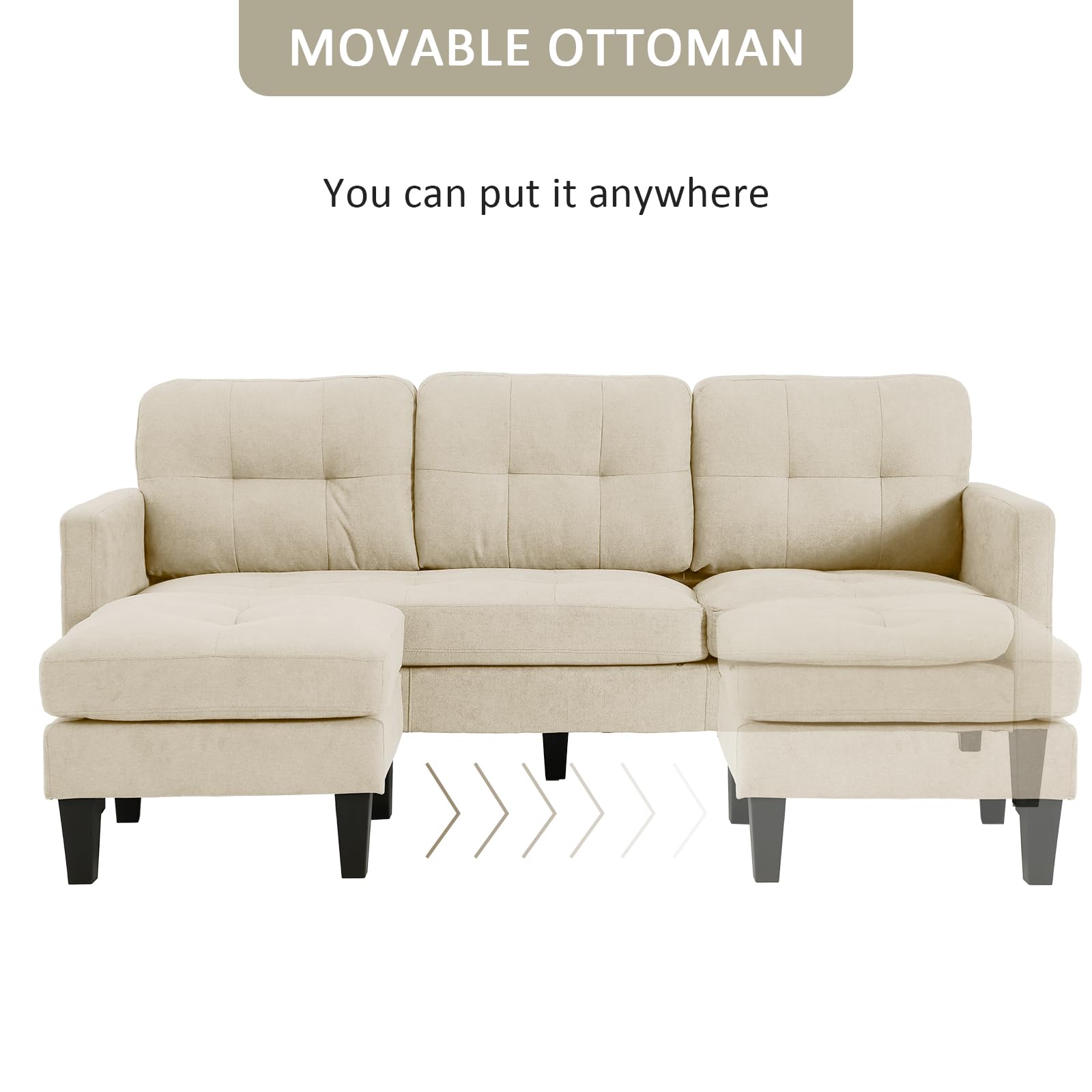 Grepatio Convertible Sectional Sofa Couch - Modern L-Shaped Sofa with Premium Linen Fabric for Small Living Room Spaces, Beige | Perfect for Apartments, Condos & Cozy Home Decor