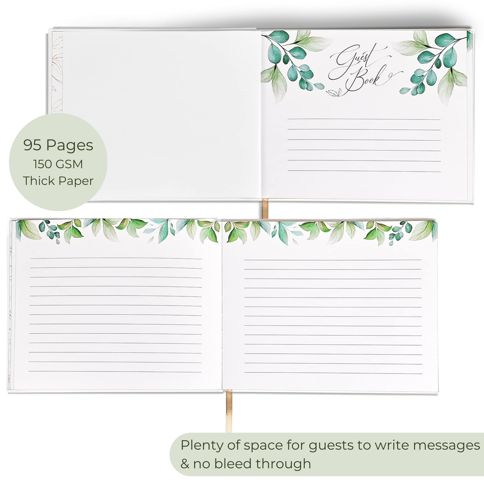 Elegant Gold Foil Greenery Wedding Guest Book 7x9 Inches - Includes Pen & Table Sign - Perfect for Wedding, Bridal Shower, Baby Shower, Graduation, Birthday, Anniversary & Funeral Guest Registry - Ideal for Reception Decor & Keepsake Memories