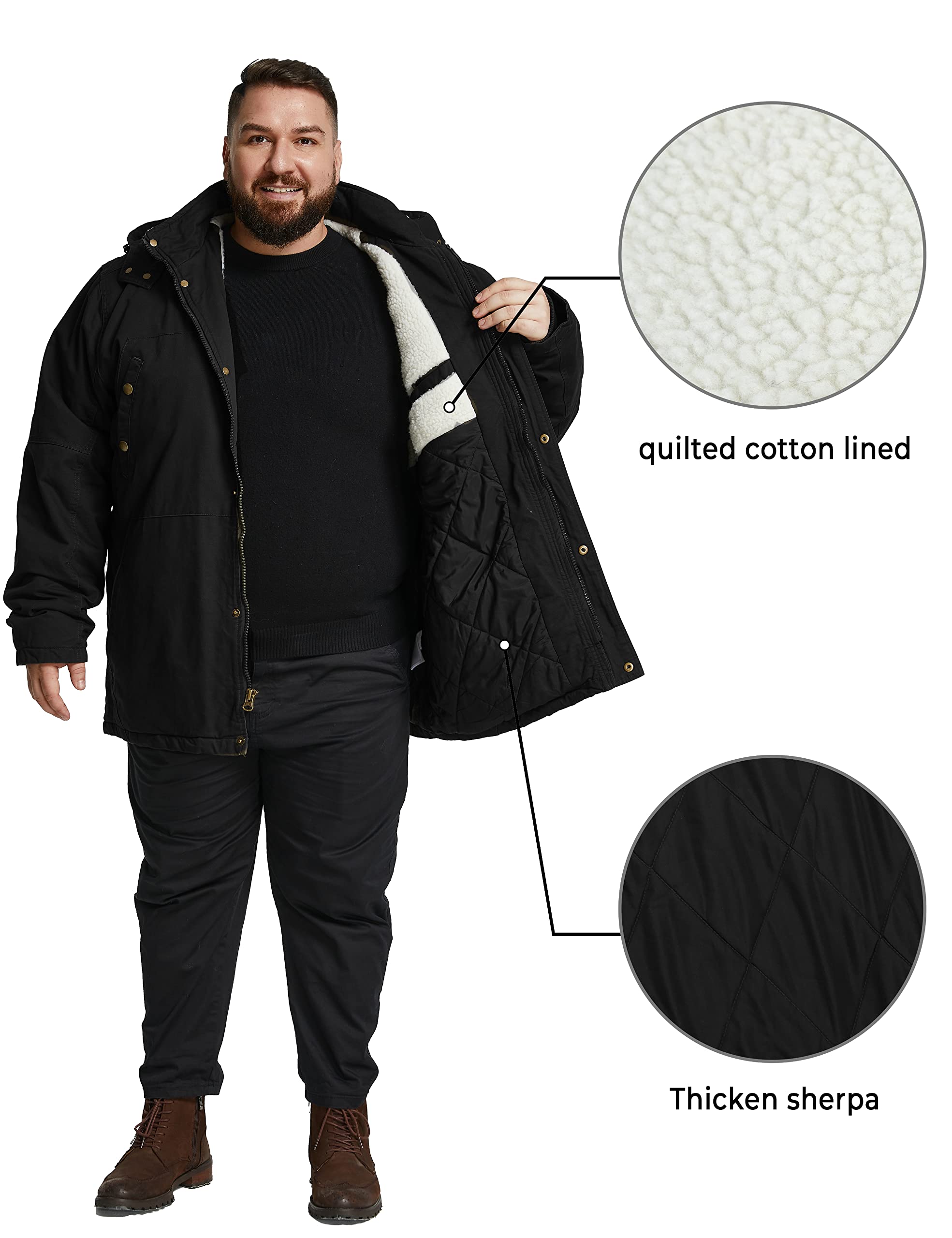 Soularge Men's Big & Tall Military Winter Jacket - Heavyweight Sherpa Lined Parka Coat with Detachable Hood for Extreme Cold Weather | Outdoor Work, Snow Activities & Winter Adventures
