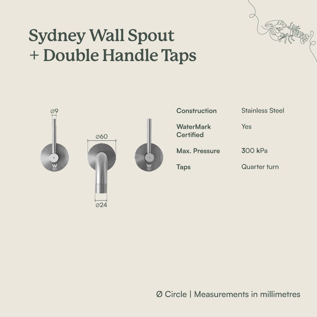 Sydney Wall Spout with Double Handle Faucet - Warm Brushed Nickel Finish - Perfect for Bathroom Sink and Vanity Installation