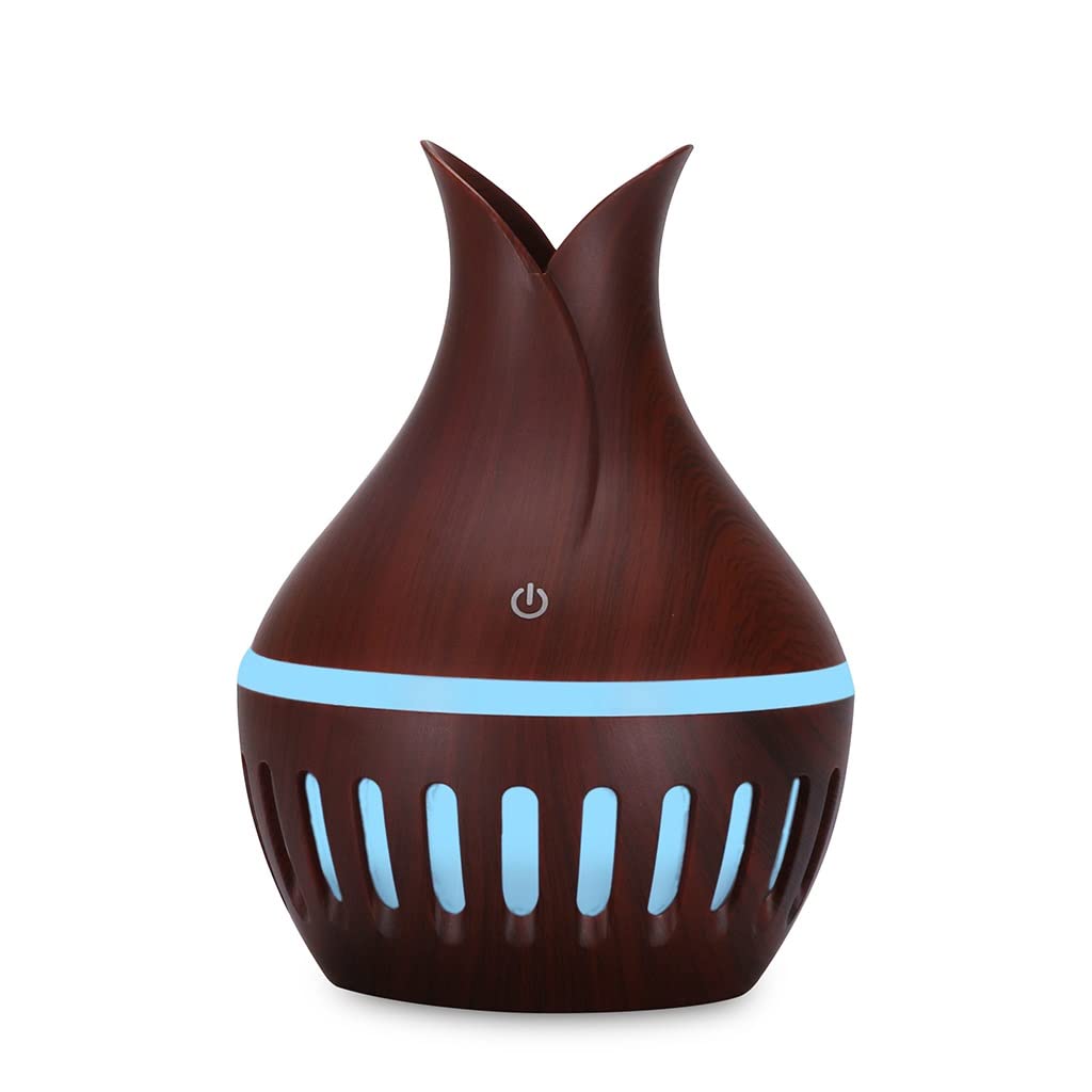 yestGE 300ml Wood Grain Aroma Diffuser & Cool Mist Humidifier - USB Portable Essential Oil Diffuser with 7 Color LED Lights for Bedroom, Office, Car, Yoga Studio and Spa (Color: Brown)