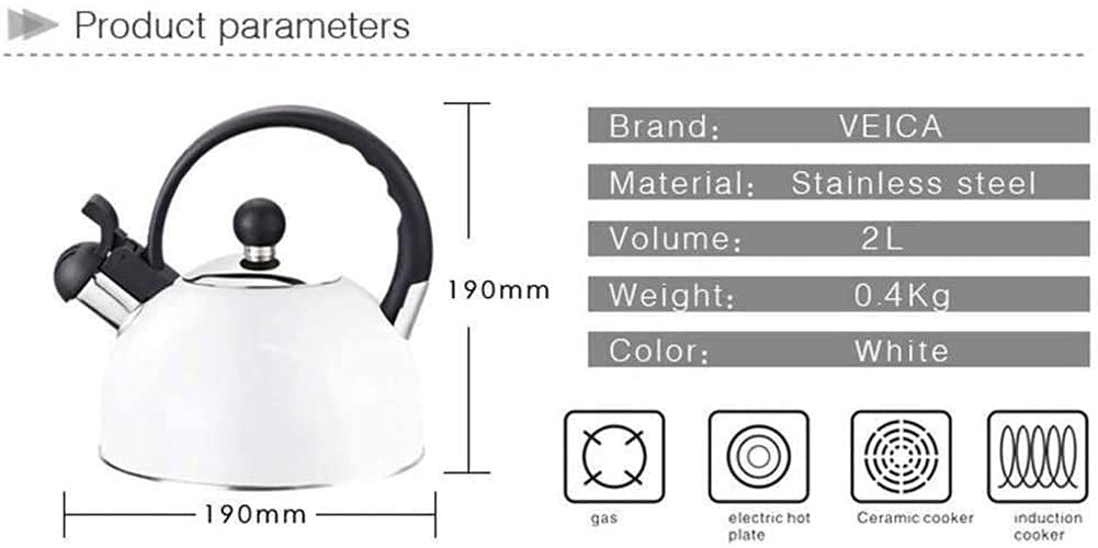 Premium Stainless Steel Stovetop Whistling Tea Kettle - 2L Capacity for Gas & Electric Stoves - Durable Camping & Household Water Boiler - Perfect for Tea, Coffee & Outdoor Cooking