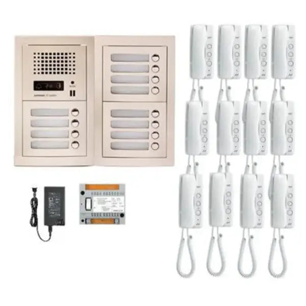 Aiphone GT-12H 12-Apartment Multi-Tenant Audio Intercom System with Handset (GT-1D) - Secure Entry Solution for Apartment Buildings & Multi-Family Homes