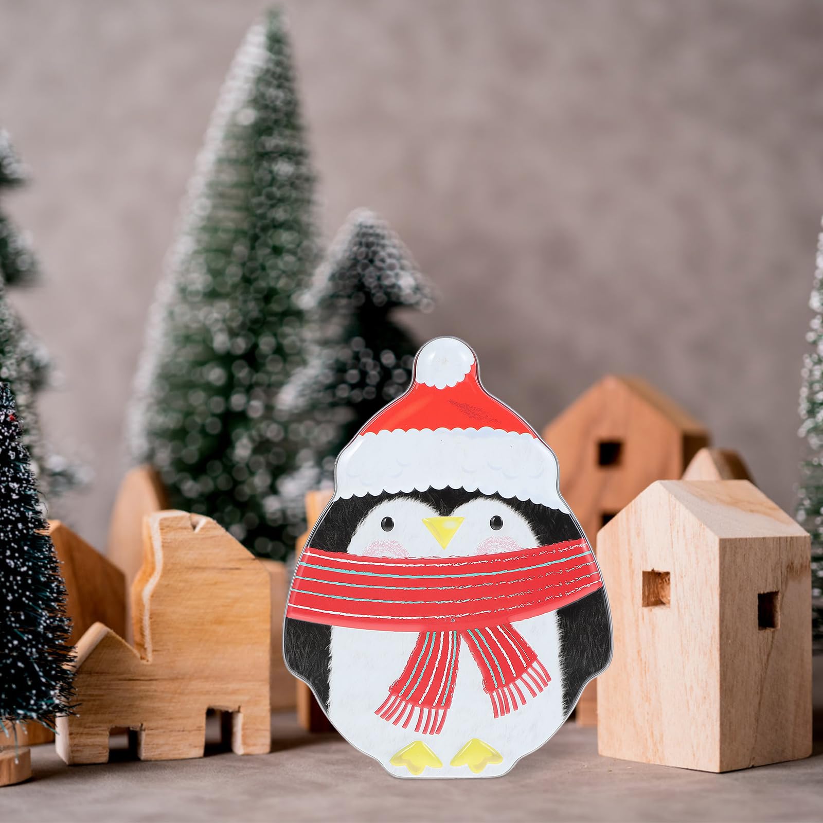 Metal Penguin Cookie Jar with Lid - Cute Christmas Candy Dish for Holiday Treats & Gift Giving | Festive Cookie Tins for Kitchen, Party Decor & Holiday Home Decor