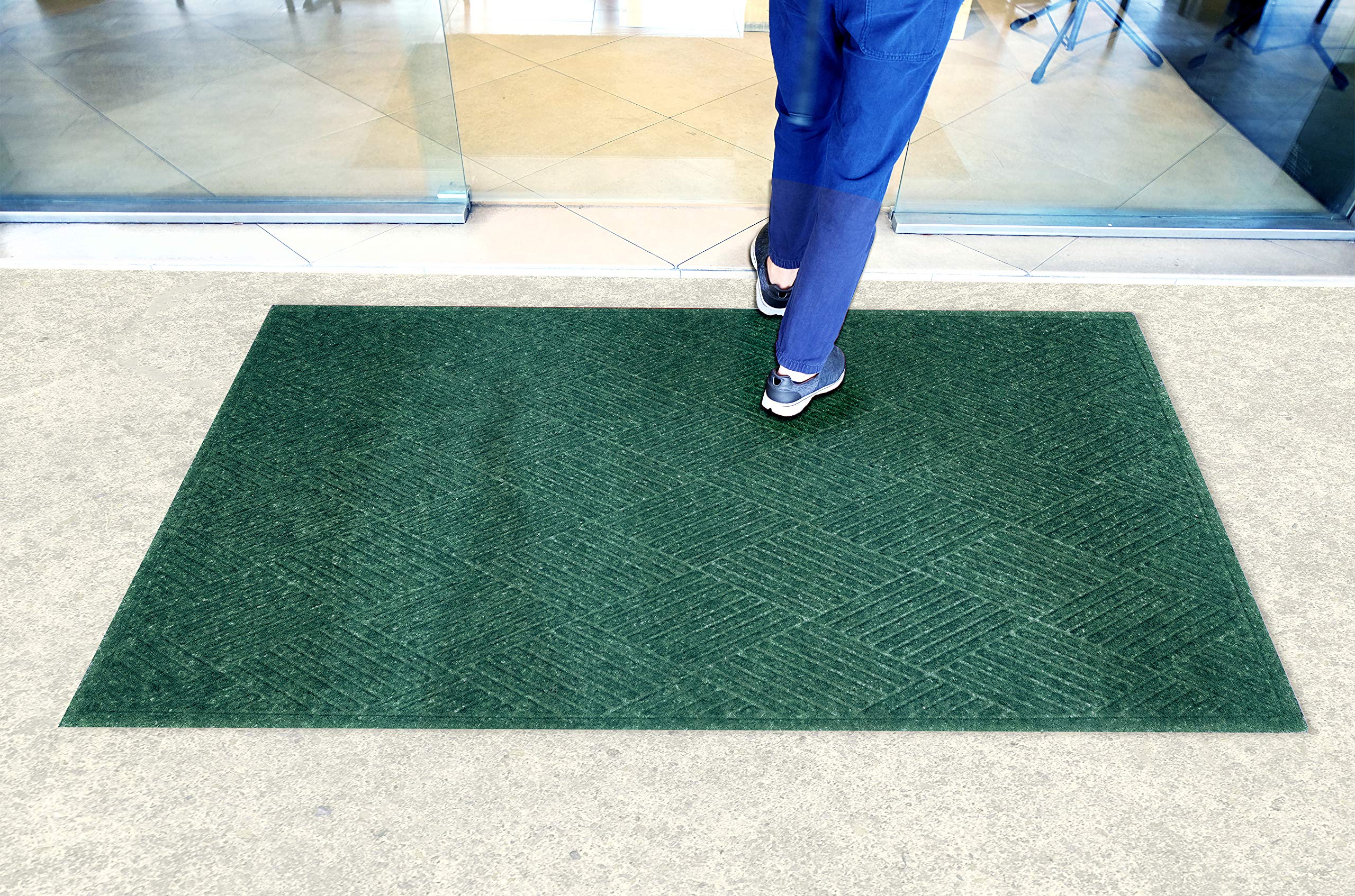 Premium M+A Matting 221590046 Waterhog Fashion Diamond Polypropylene Fiber Doormat - Indoor/Outdoor Entryway Rug with Non-Slip SBR Rubber Backing, 6' x 4', 3/8