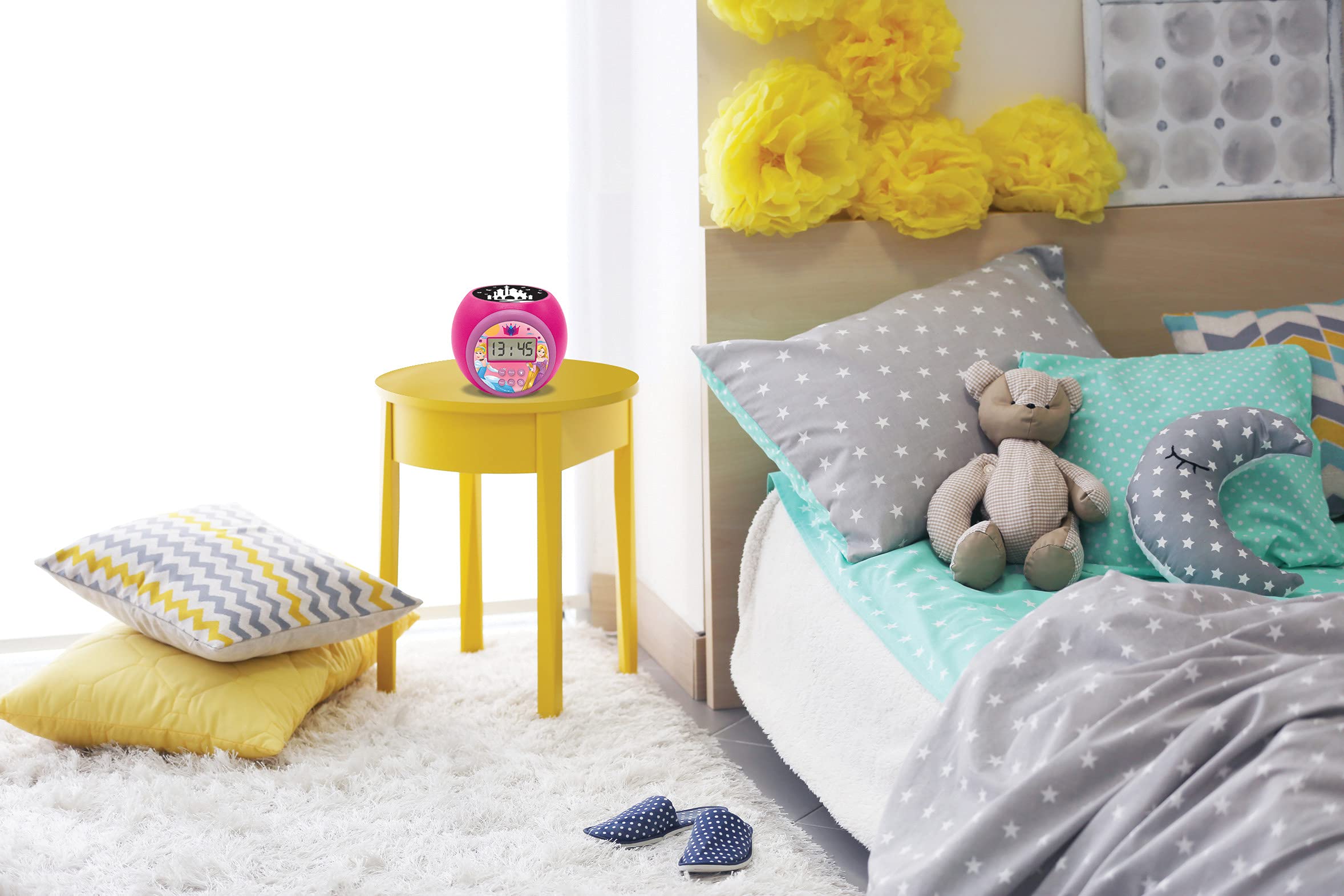 Disney Princess Projector Clock with Snooze Alarm - LCD Screen Night Light with Timer, Battery Operated Pink Clock for Kids | Perfect for Bedrooms, Nurseries, and Kids' Rooms as Night Light & Alarm Clock