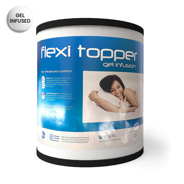 Gel Infused Memory Foam Mattress Topper by Flexi Pillow - Queen Size Cooling Mattress Pad for Back Pain Relief & Pressure Relief - Perfect for Hot Sleepers, Side Sleepers & Couples