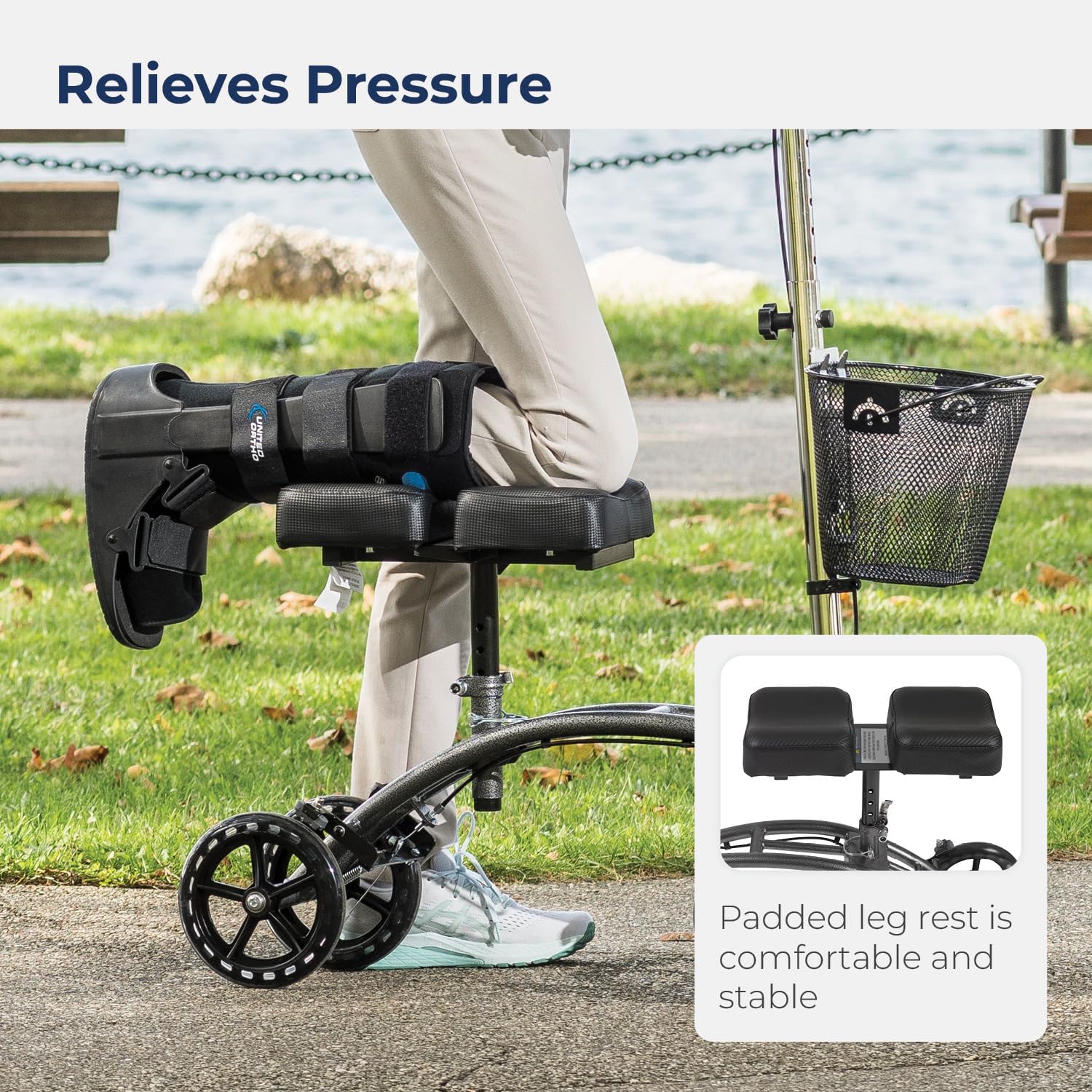 Steerable Knee Walker with Dual Pads & Basket - Foldable Mobility Scooter for Post-Surgery Recovery, Leg Injury, and Foot Pain Relief - Perfect for Indoor & Outdoor Use