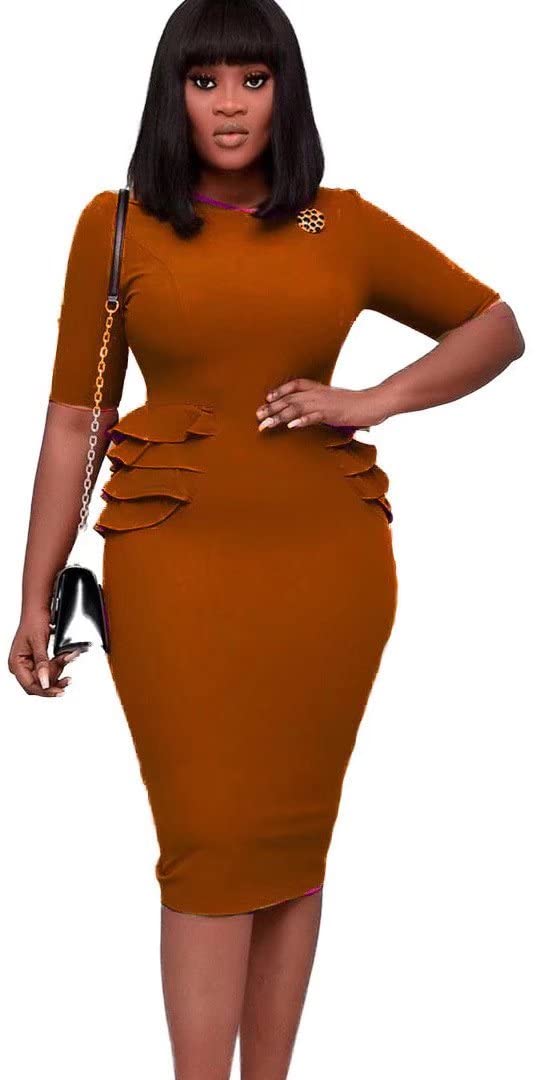 Kaswryet Women's Classic 3/4 Sleeve Crew Neck Sheath Dress - Faux Wrap Pink Casual Party & Office Wear - Perfect for Work, Cocktail Events & Date Nights