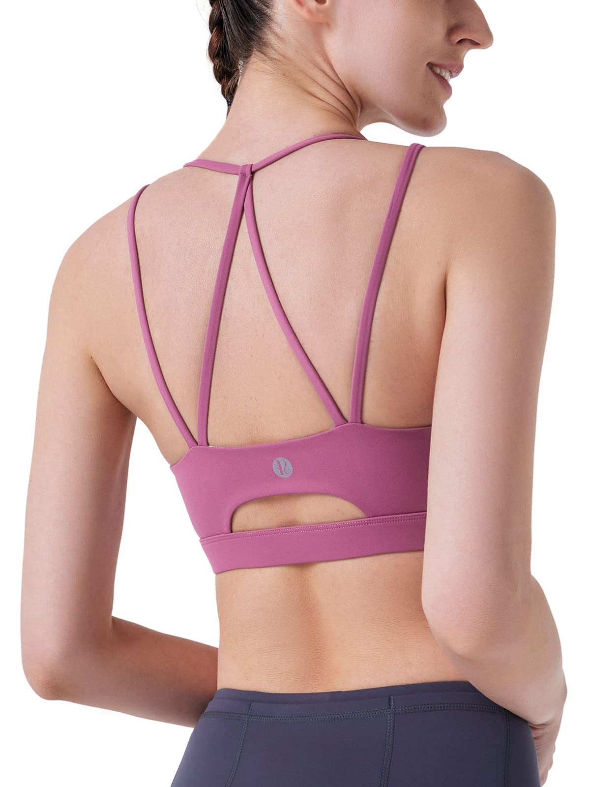 RUNNING GIRL Women's Strappy Sports Bra - Sexy Crisscross Back Medium Support Yoga Bra with Removable Pads | Perfect for Running, Yoga & Gym Workouts