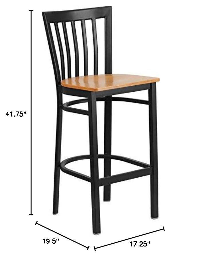 Flash Furniture HERCULES Series Black Metal Bar Stool with Natural Wood Seat - Heavy Duty School & Restaurant Stool for Kitchen, Bar Counter, and Dining Room Use
