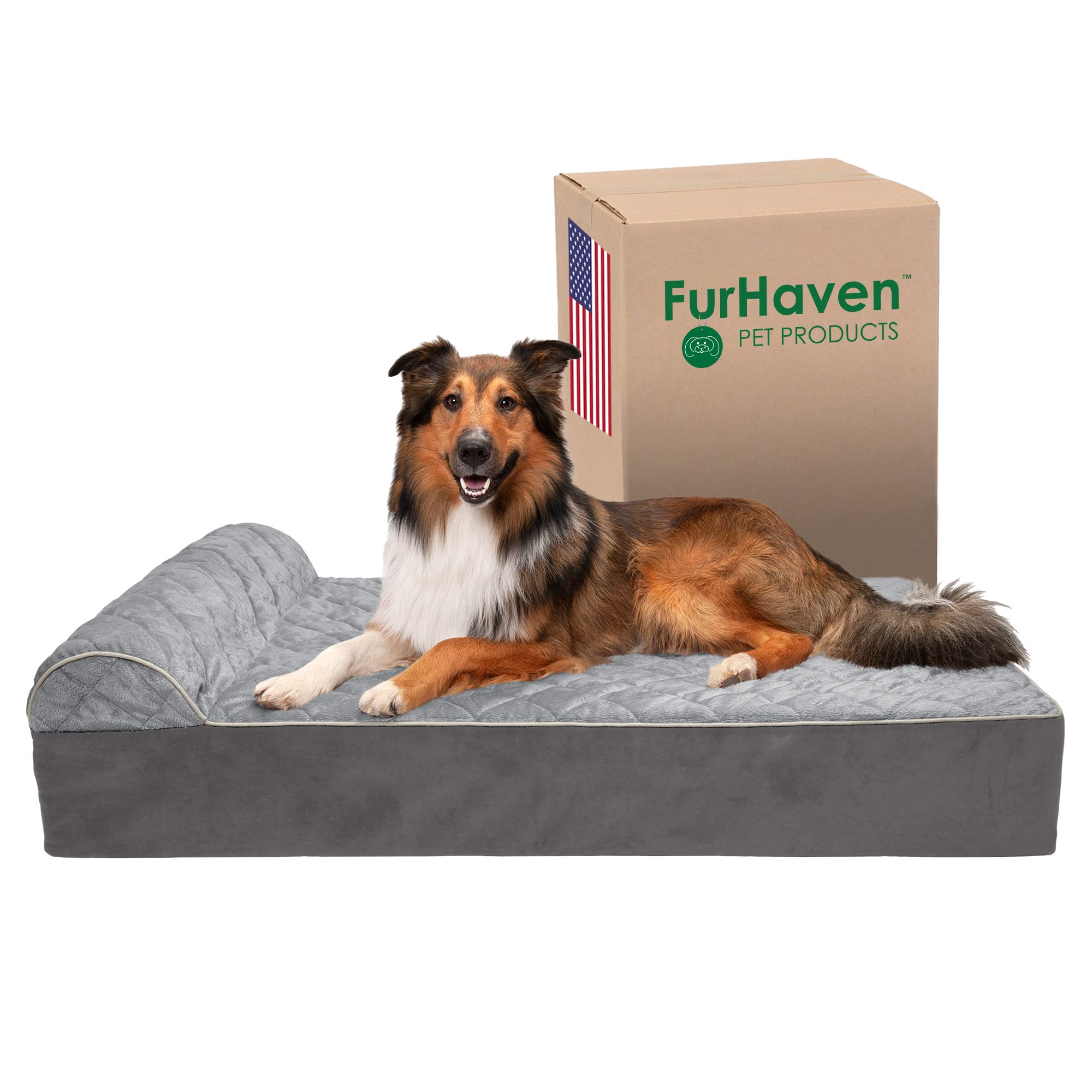 Furhaven Orthopedic Dog Bed XXL for Large Dogs - Washable Cover, Gray | Home & Travel Use
