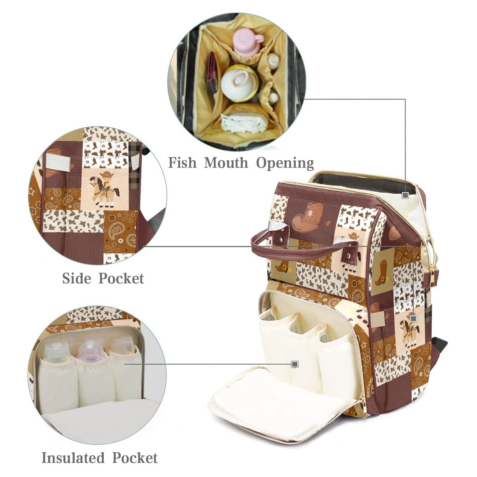 Custom Personalized Diaper Bag Backpack & Tote - Unique Cowboy Quilt Design Baby Shower Gift for New Moms - Perfect for Travel, Daycare & Family Outings