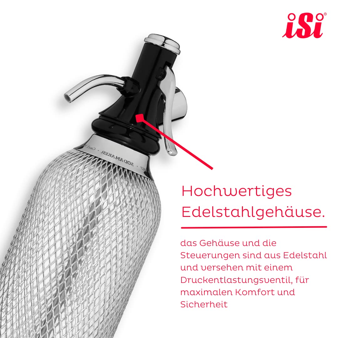 iSi Soda Maker Classic - 1L Stainless Steel Soda Siphon with 2 Glasses & 10 CO2 Cartridges, Home Carbonation System for Sparkling Water - Perfect for Bars, Parties & Healthy Hydration
