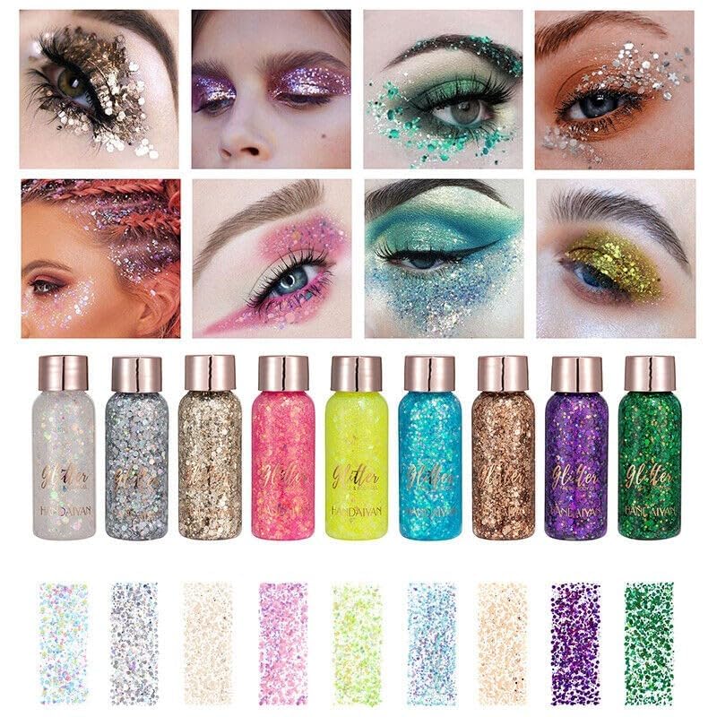 Holographic Body Glitter Liquid - Long Lasting Festival Makeup Glitter for Face, Hair & Eyeshadow - Chunky Glitter Sequins, No Glue Needed, Easy to Remove (09 - White) | Perfect for Raves, Concerts, Halloween & Cosplay