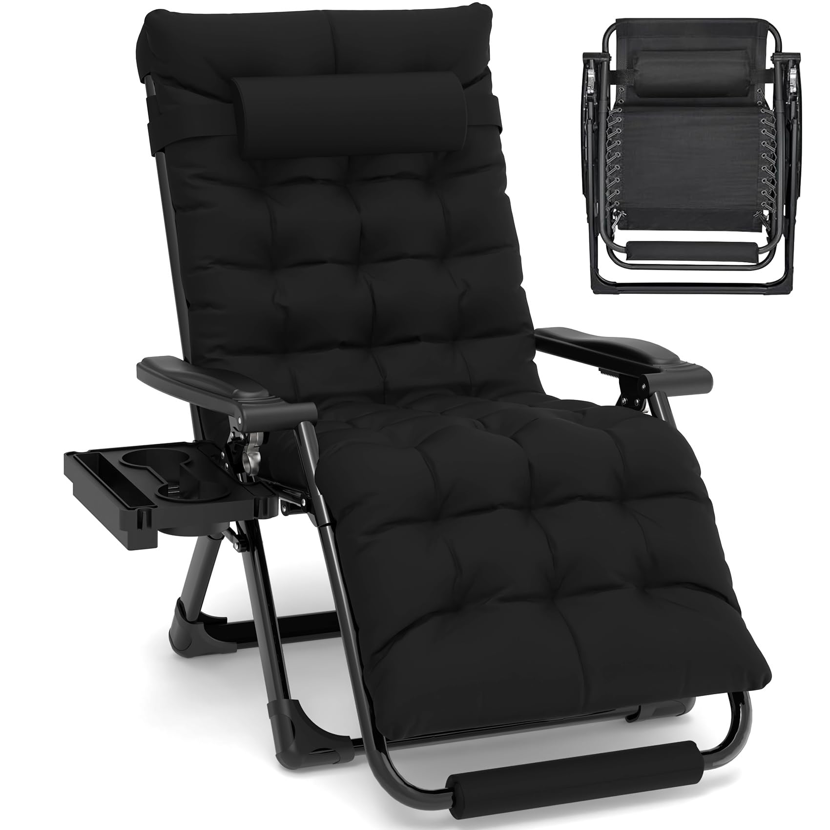 Premium Oversized Zero Gravity Lounge Chair XL - Heavy Duty 440lbs Capacity, Padded Recliner with Aluminum Alloy Lock, Adjustable Headrest & Cup Holder - Perfect for Patio, Poolside, Backyard, Camping & Outdoor Relaxation (Black)
