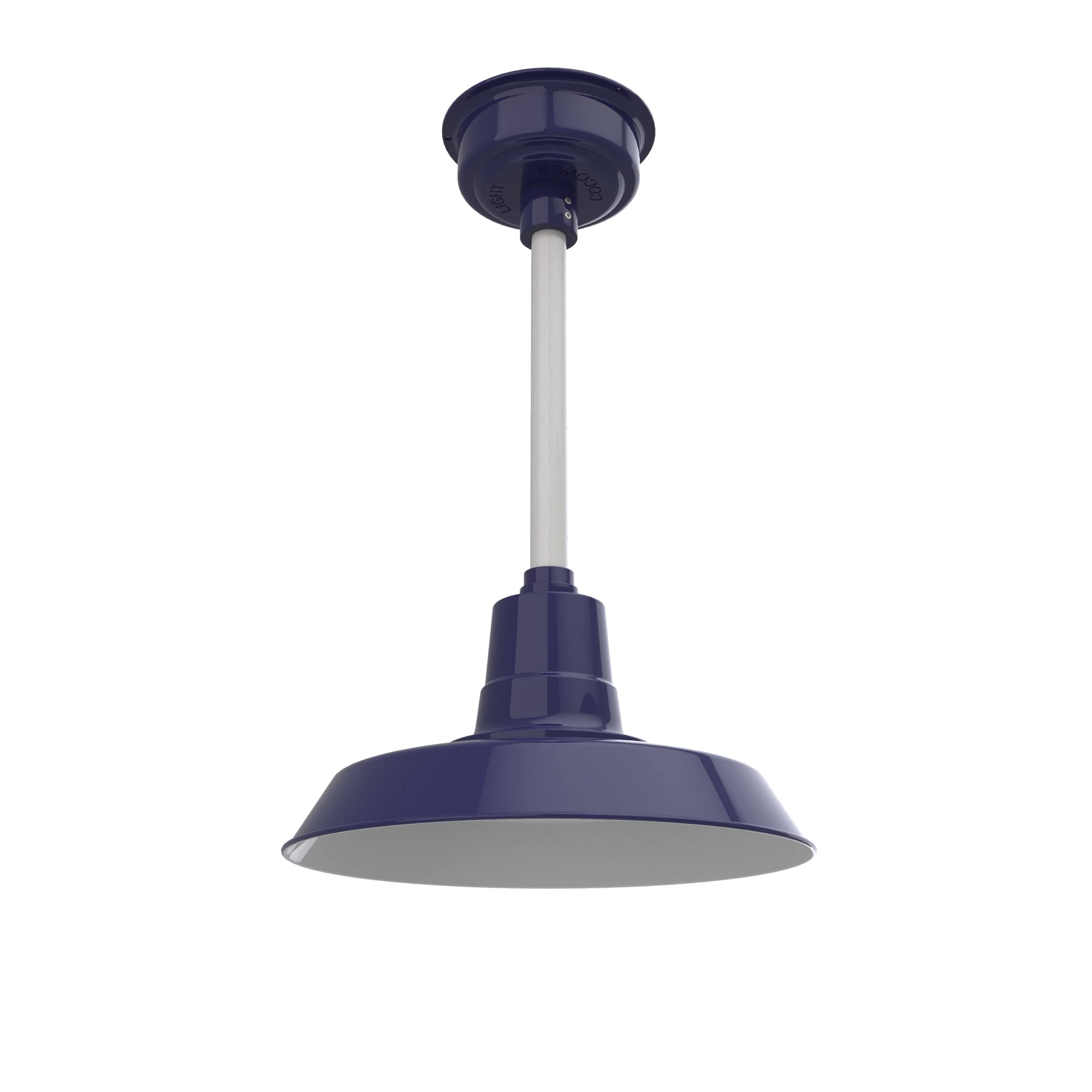 Cocoweb 14 Inch Vintage LED Barn Light Fixture - Cobalt Blue with White Down Rod - Farmhouse Kitchen Island Lighting, Porch Ceiling Light, Restaurant & Cafe Pendant