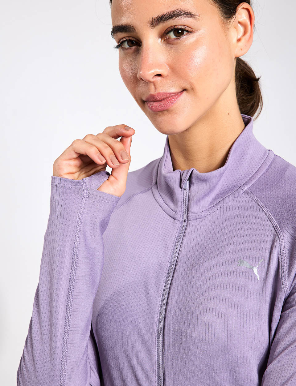 Run For Her Ribbed Full Zip Jacket - Women's Lightweight Athletic Hoodie in Pale Plum - Perfect for Running, Gym & Outdoor Activities