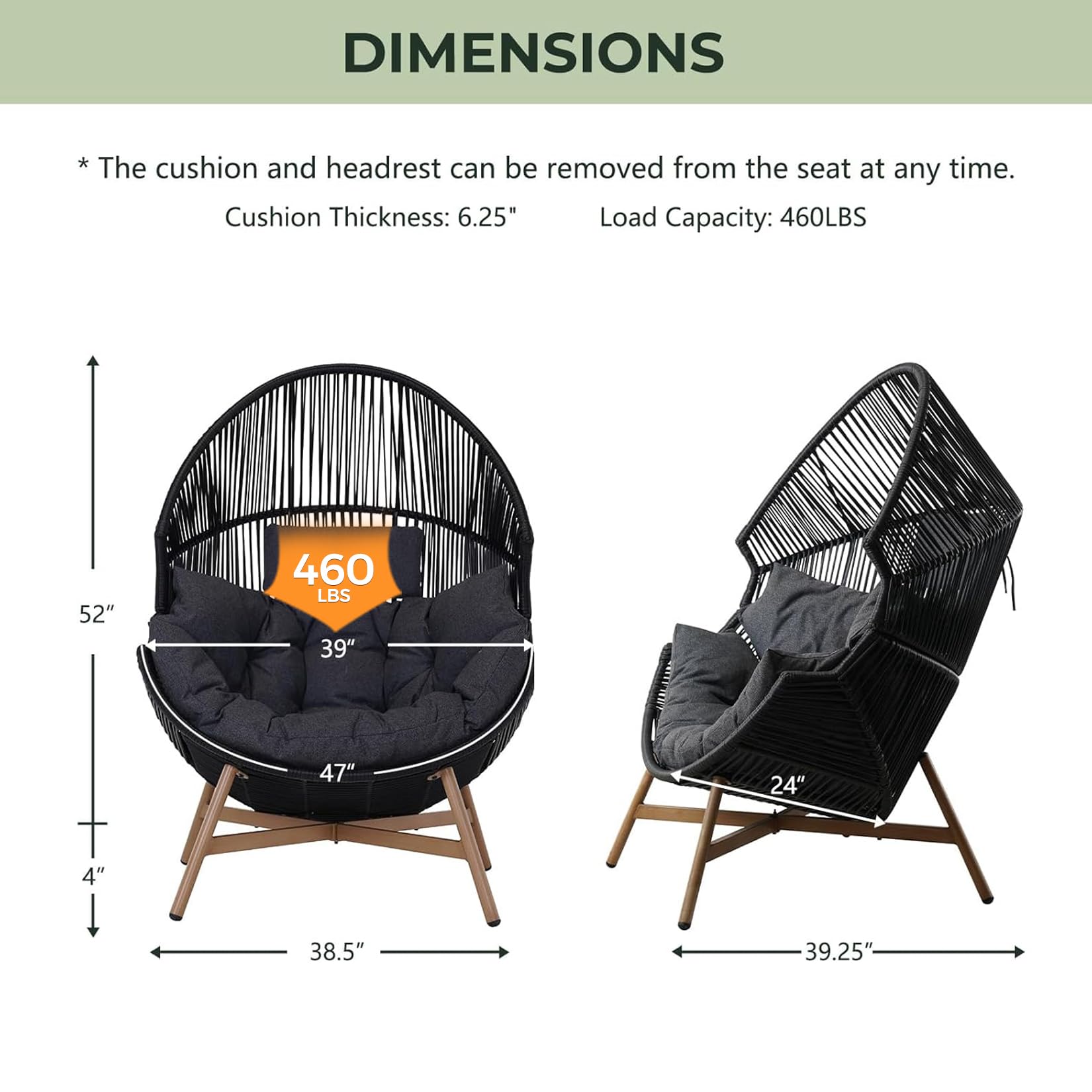 Premium Outdoor Wicker Egg Chair with Thick Olefin Cushion - Patio Hanging Cocoon Chair for Garden, Balcony, Poolside & Indoor Living Room - Perfect for Relaxing, Reading & Sunbathing