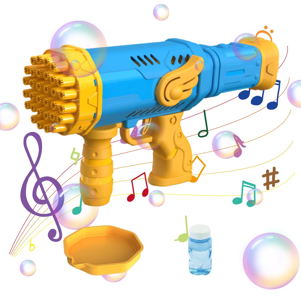 Rvtkak Bubble Bazooka Gun Blaster Toy for Kids - 32 Hole Bubble Blower Machine with Bubble Solution & Colorful LED Lights - Summer Outdoor Party, Backyard Fun, Birthday Gift for Boys & Girls