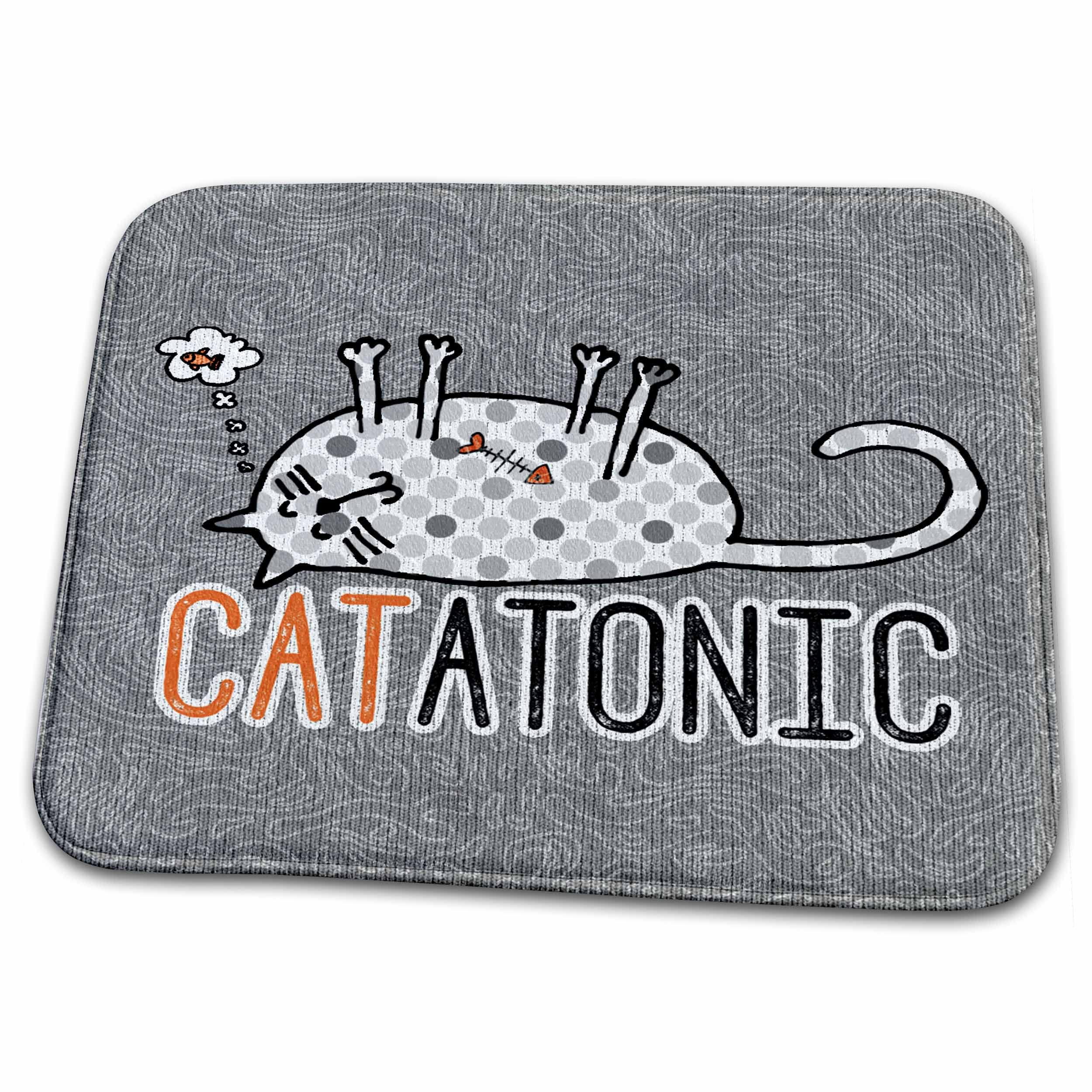 Cat-Themed Silicone Dish Drying Mat - Orange & Gray Funny Kitty Design with Tuna Fish Pattern | Non-Slip Kitchen Counter Protector for Dishes, Cups & Utensils | Perfect Gift for Cat Lovers