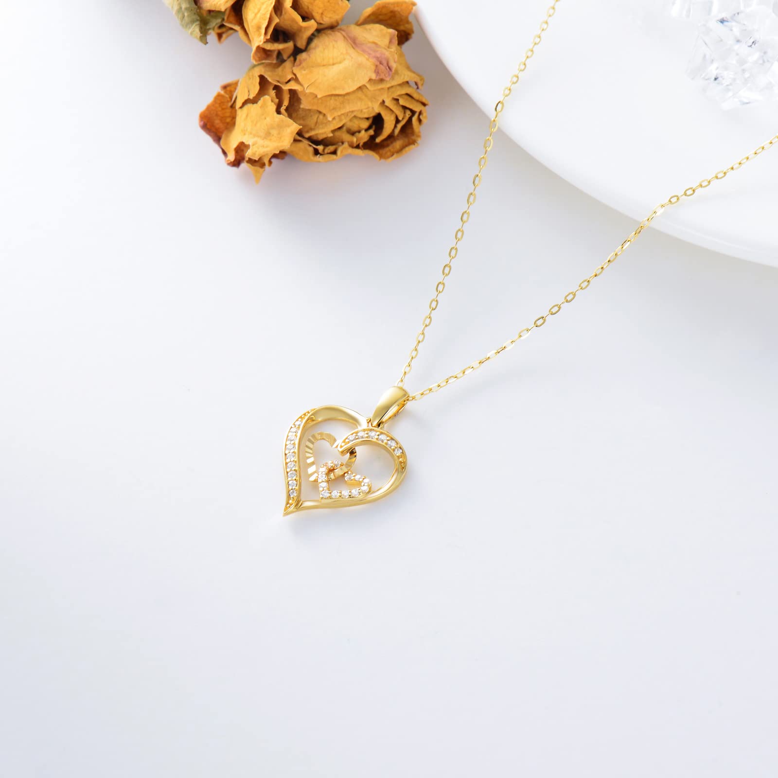 14K Real Gold Heart Necklace for Women - Yellow Gold Love Pendant with Triple Hearts, Anniversary & Birthday Gift (16+1+1 inch) | Elegant Jewelry for Date Night, Wedding & Special Occasions
