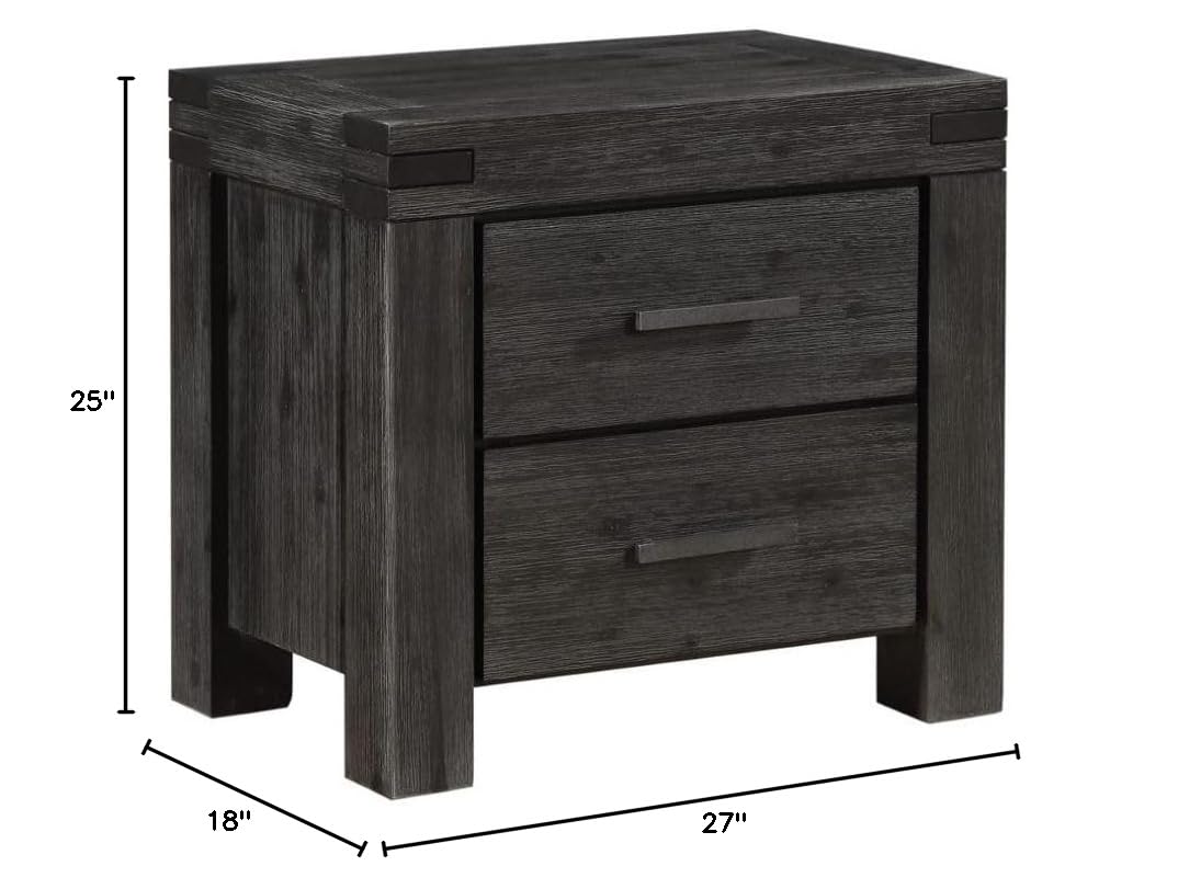 Modus Furniture Solid Wood Nightstand with 2 Drawers - Meadow Graphite Finish | Bedside Table for Bedroom, Living Room & Guest Room Storage