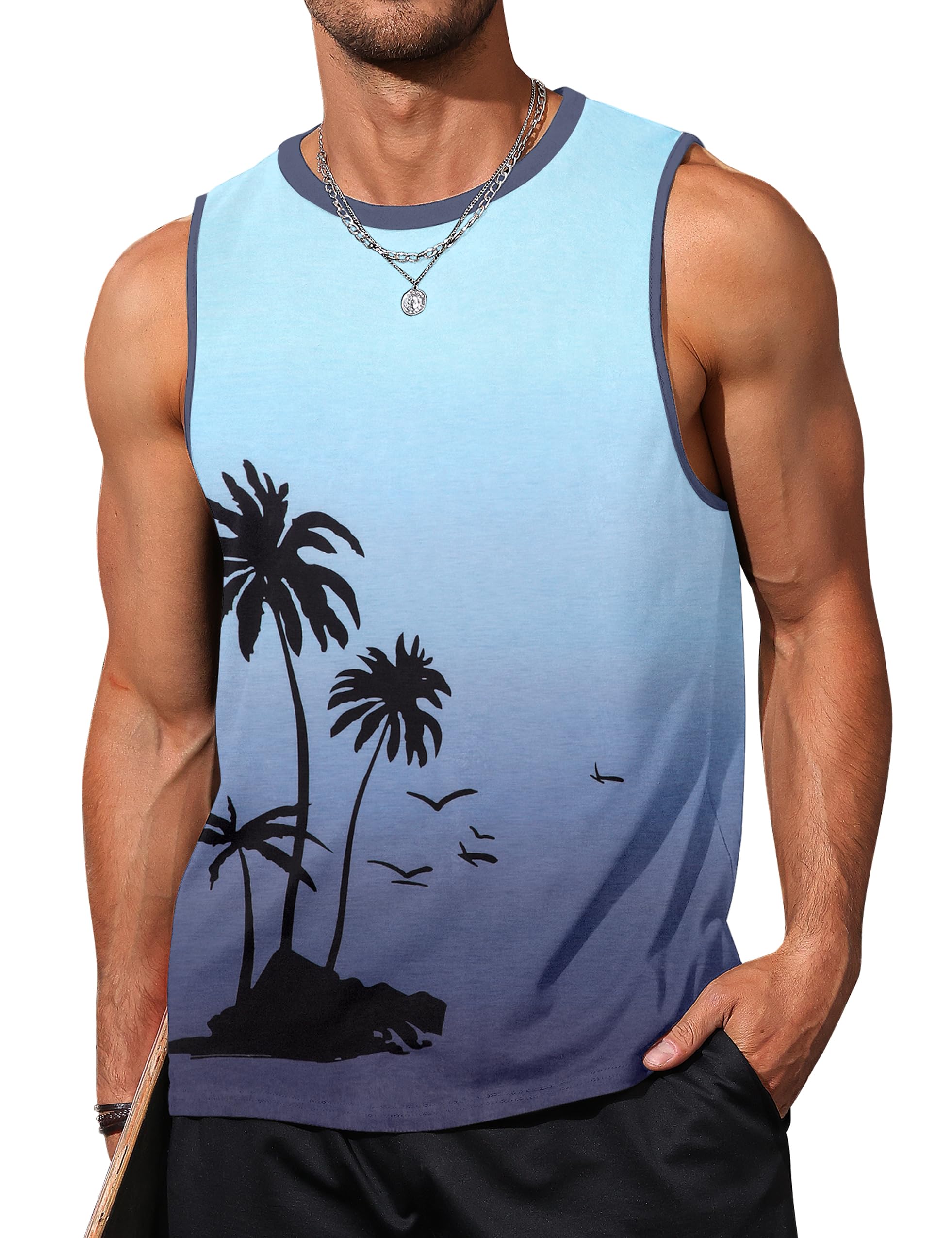 Men's Graphic Tank Tops - Sleeveless Muscle Shirts for Beach, Gym & Summer | Hawaiian Coconut Tree & Patriotic Designs - Perfect for Vacation, Workout & Casual Wear