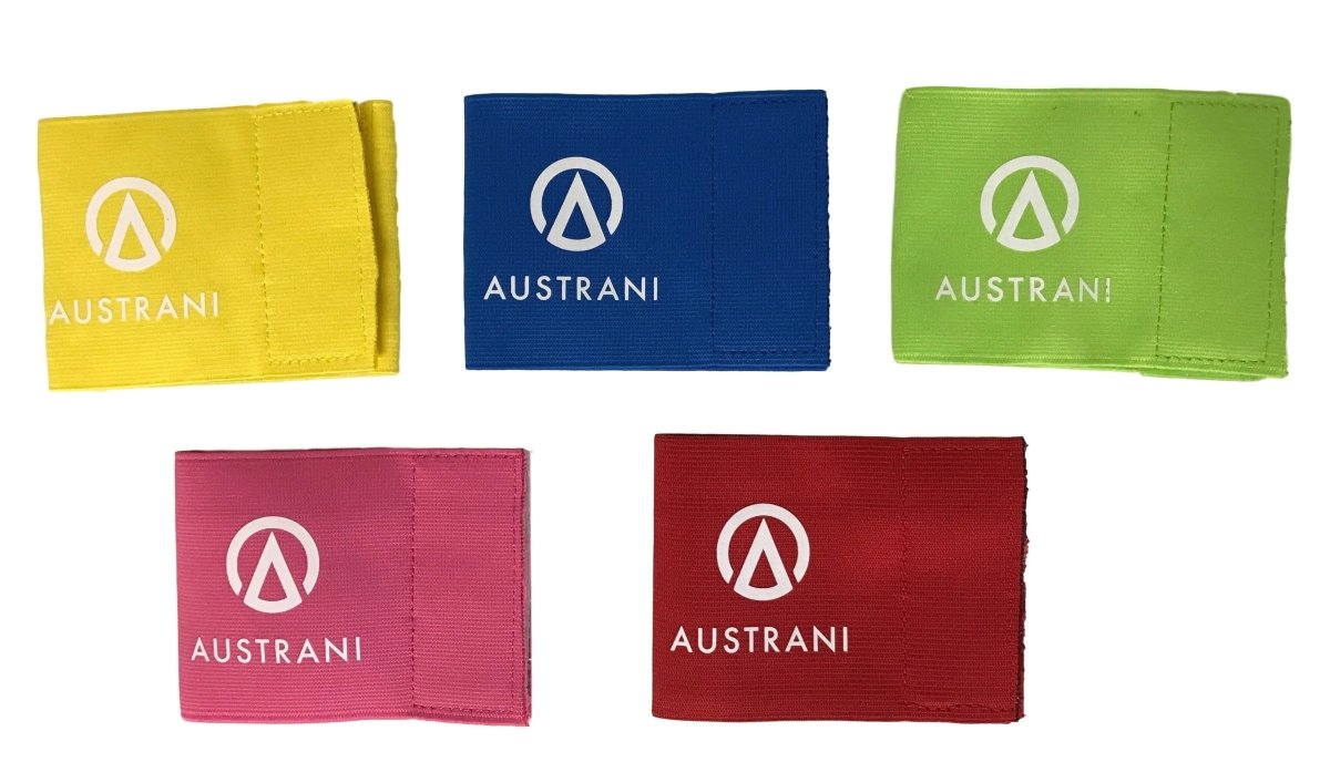 Austrani Elastic Sports Armband for Football, Soccer, Tennis - Adjustable Captain Band for Youth Players (Pack of 5) - Perfect for Team Games, Training Sessions & School Sports Events