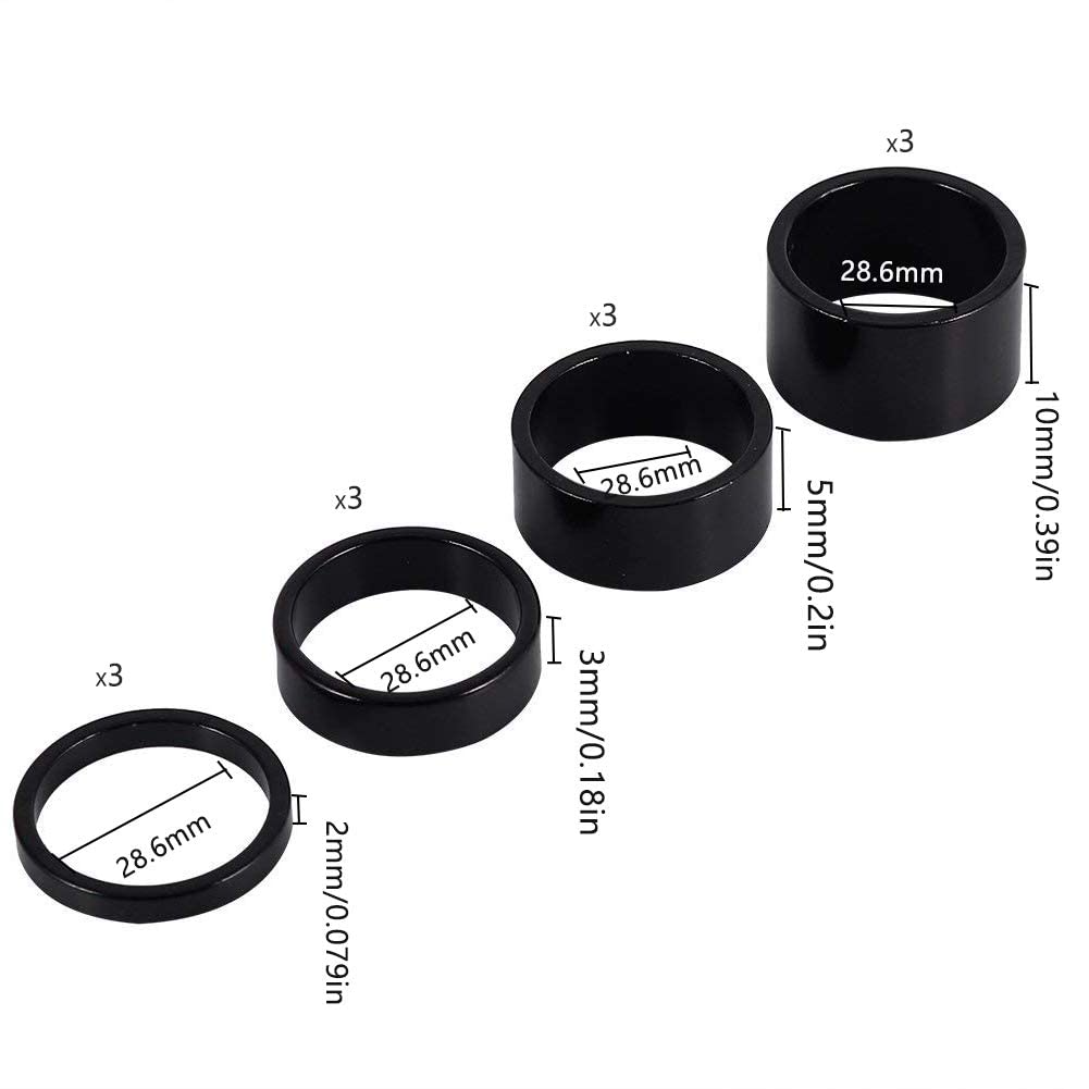 8-Piece Black Bicycle Headset Spacer Set - 1 1/8