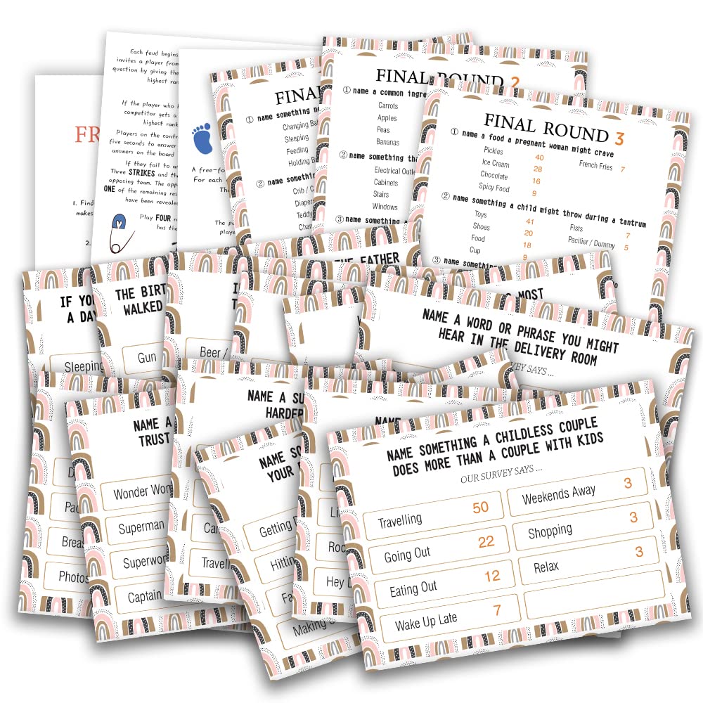 Baby Shower Friendly Feud Quiz Game - Fun Family Feud Style Trivia for Baby Showers, Game Nights & Mother-to-Be Parties | Boho Rainbow Theme | Perfect for Group Activities & Celebrations