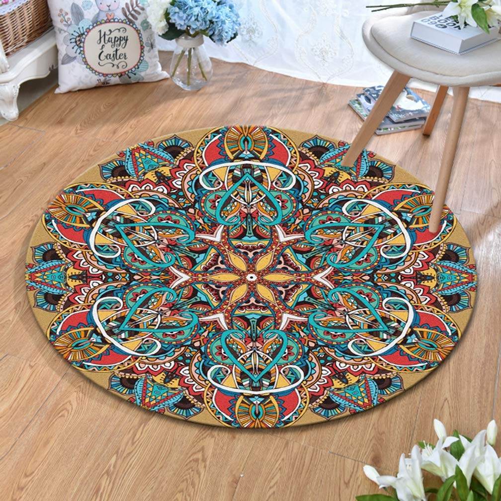 MOXIC 6.5' Round Vintage Persian Heriz Area Rug - Soft Non-Slip Traditional Carpet for Living Room, Bedroom, Nursery & Bathroom - Kids Friendly Crawling Mat & Home Decor Collection | Perfect for Cozy Family Gatherings, Playtime & Boho Chic Interior Design