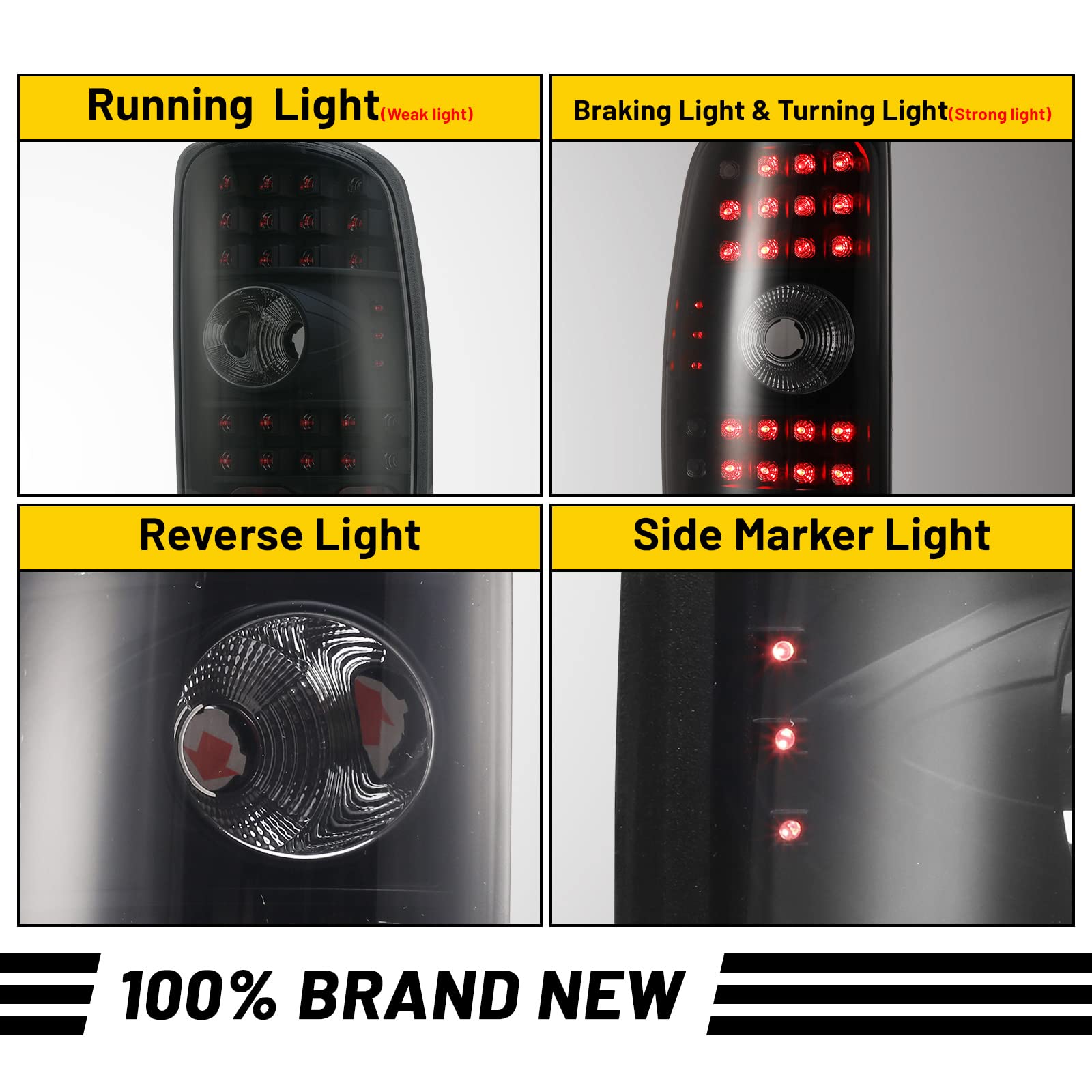 LED Tail Lights Assembly Compatible for Chevrolet Suburban Tahoe 2000-2006 & Chevy Pickup - Black Housing Smoke Lens Taillights (Driver & Passenger Side, 1 Pair) - Durable Replacement for Enhanced Night Visibility & Safety