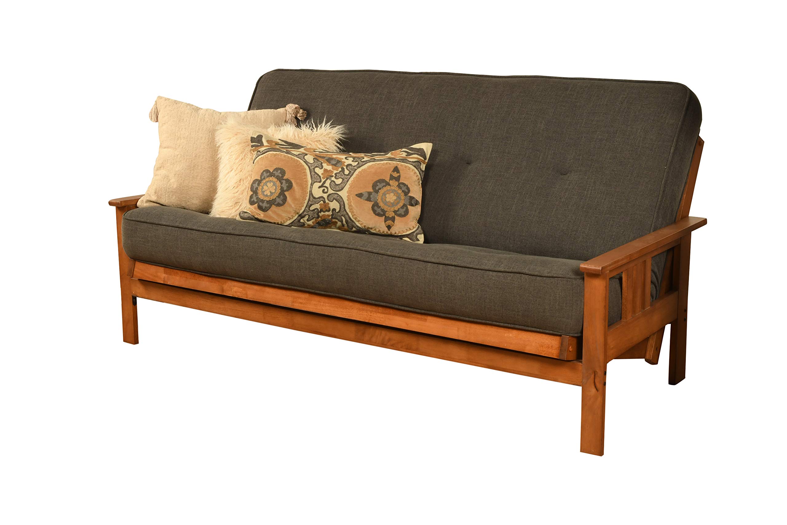 Kodiak Furniture Monterey Full Size Futon Set with Barbados Finish - Linen Charcoal Sofa Bed for Living Room, Guest Room & Small Spaces