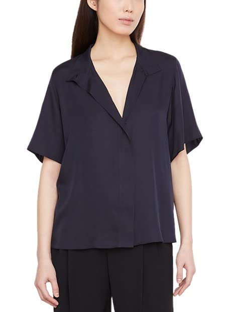 Vince Women's Short Sleeve Stand Collar Button Down Shirt - Classic Casual Blouse for Office, Work & Everyday Wear | Comfortable & Stylish Women's Fashion Top