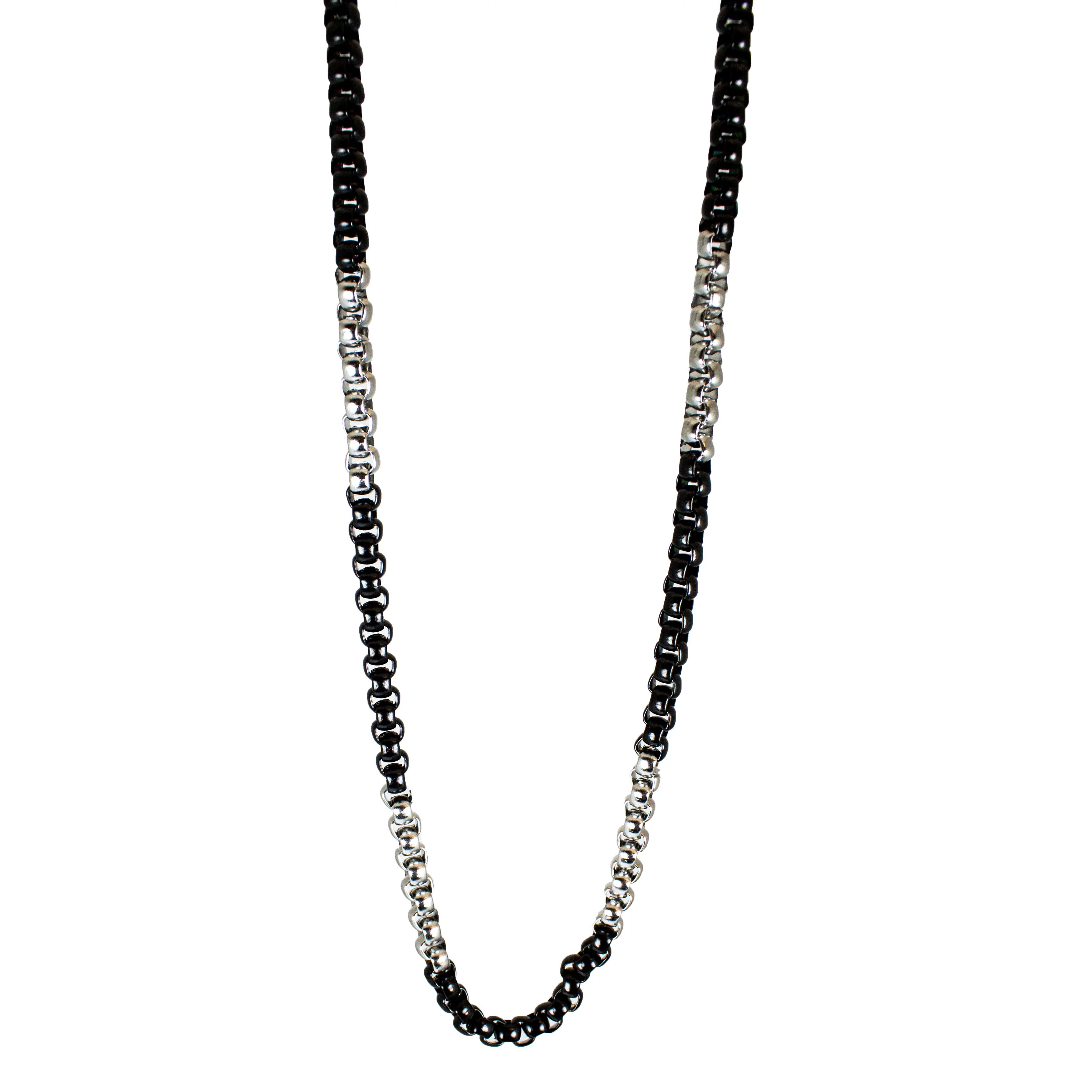 BOL Men's Two Tone Silver & Black Stainless Steel Chain Necklace for Casual & Formal Wear | Durable & Hypoallergenic Jewelry Gift for Him