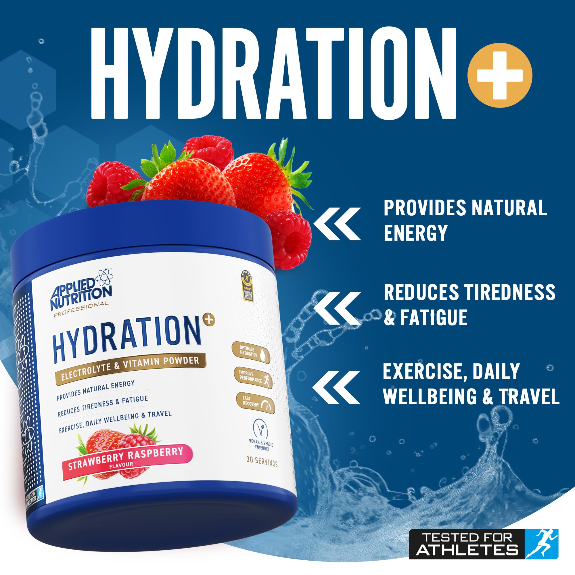Applied Nutrition Hydration+ Electrolyte Powder 240g - Rapid Hydration for Athletes, Workouts & Outdoor Activities | Sugar-Free Sports Drink Mix with Essential Minerals