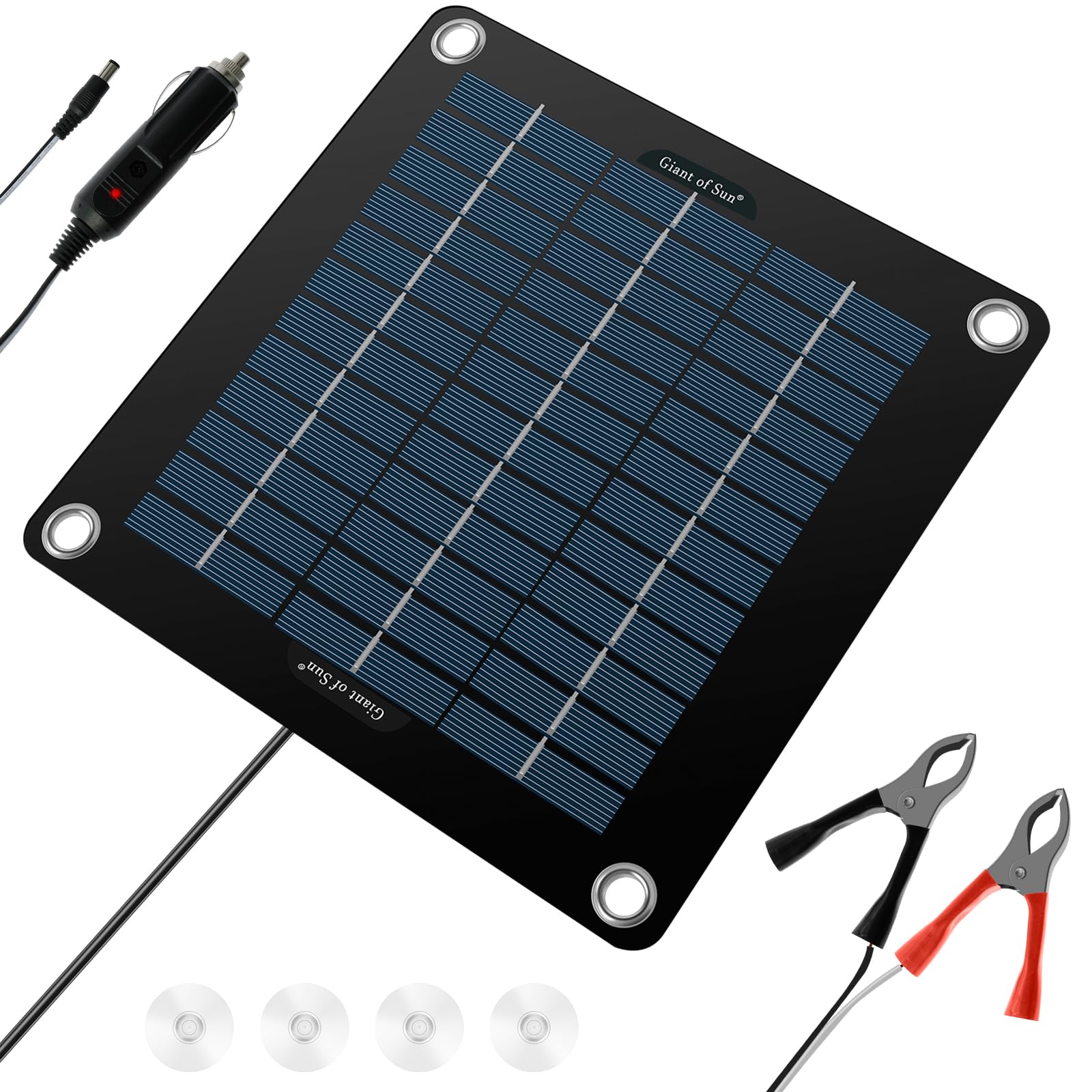 10W Solar Panel Kit with 4 Suction Cups - 12V Waterproof Portable Solar Trickle Charger for Car, Boat, RV - High Efficiency Lightweight Solar Powered Battery Maintainer - Perfect for Outdoor Camping, Road Trips & Marine Use
