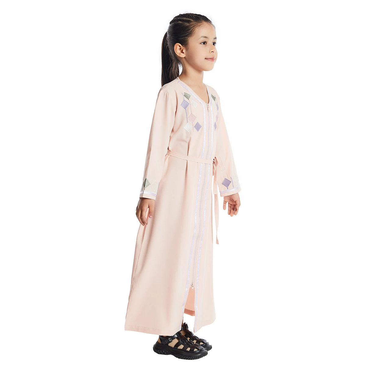 Elegant Middle Eastern Arab Girl Embroidered Abaya Dress #25623 - Perfect for Eid, Weddings & Special Occasions