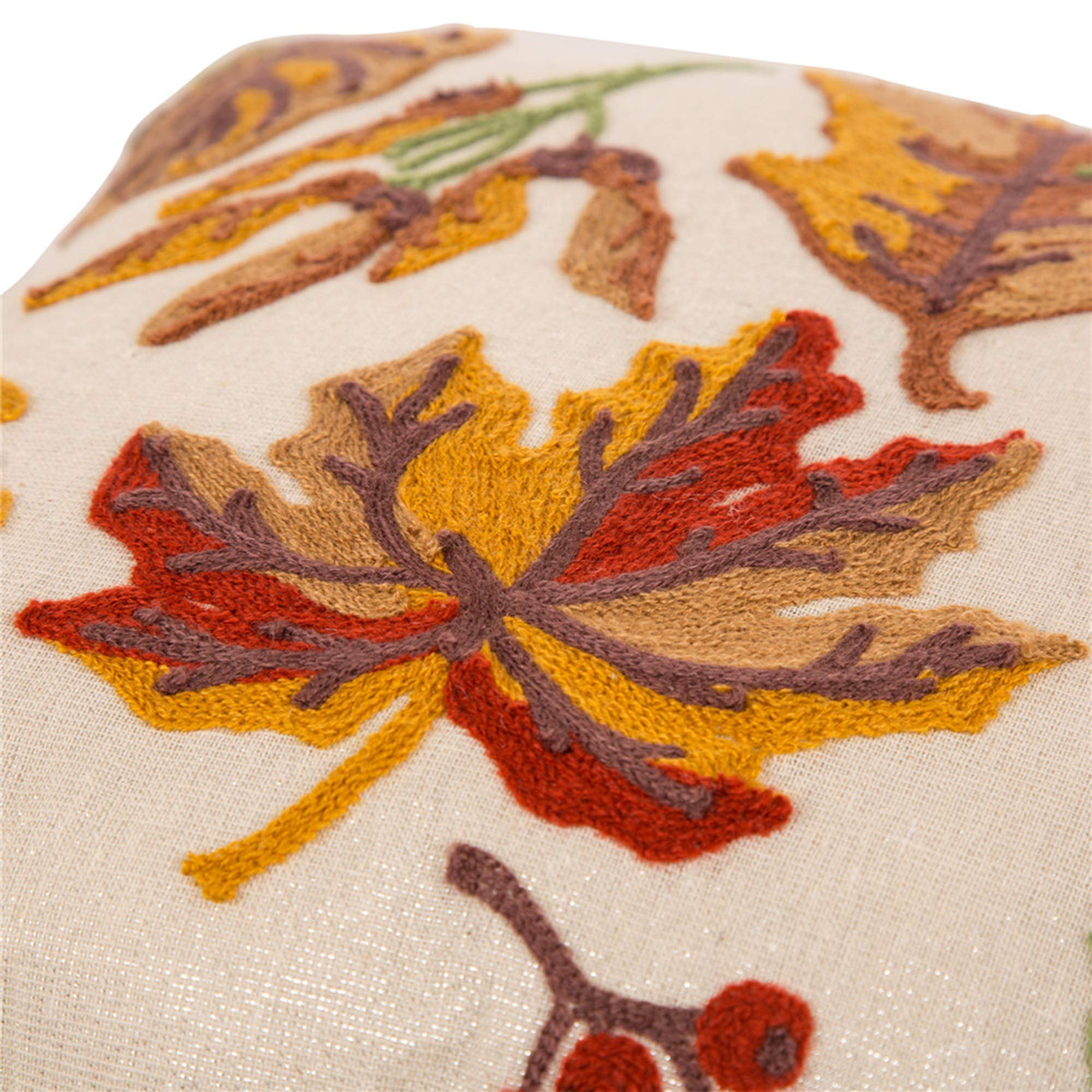 16x16 Inch Embroidered Throw Pillow Cover for Couch - Farmhouse Style Fall Leaves Design in Off White | Perfect for Harvest, Halloween & Thanksgiving Decor | Cozy Home, Living Room & Seasonal Decorations