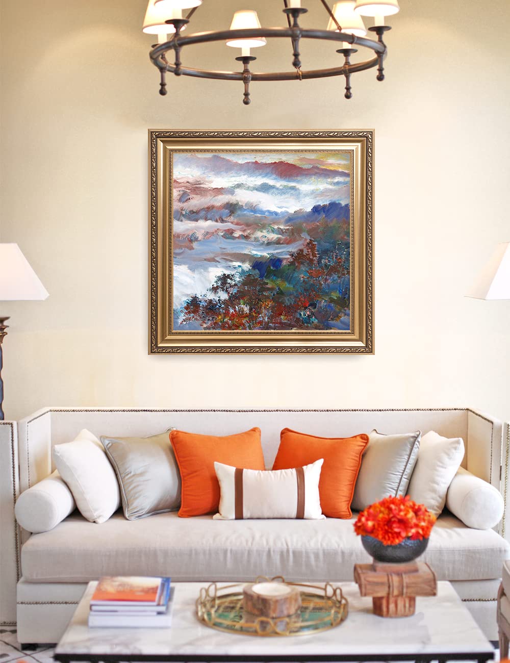 DECORARTS - David Ma Mountain Overlook Abstract Landscape Wall Art Print - 30x30 Inch Giclee Framed Canvas - Ready to Hang - Perfect for Living Room, Bedroom & Office Decor