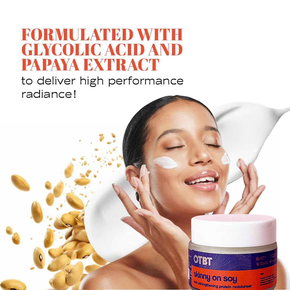 OTBT Skinny On Soy Skin Strengthening Protein Moisturizer - Hormone Safe Face Cream with Glycolic Acid, Shea Butter & Hyaluronic Acid | Enriched with Vitamins A, B, C & K | For Sensitive & Healthy Skin | 50g | Perfect for Daily Hydration & Anti-Aging Skincare Routine