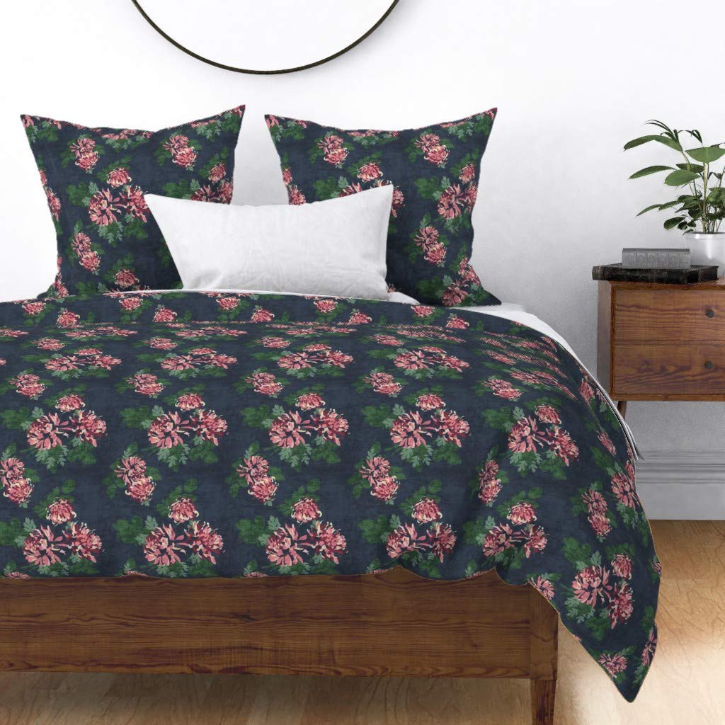 Custom Floral Pink Bouquet Cotton Sateen Duvet Cover Full/Queen Size | Spoonflower Premium Bedding for Master Bedroom & Guest Room Decor
