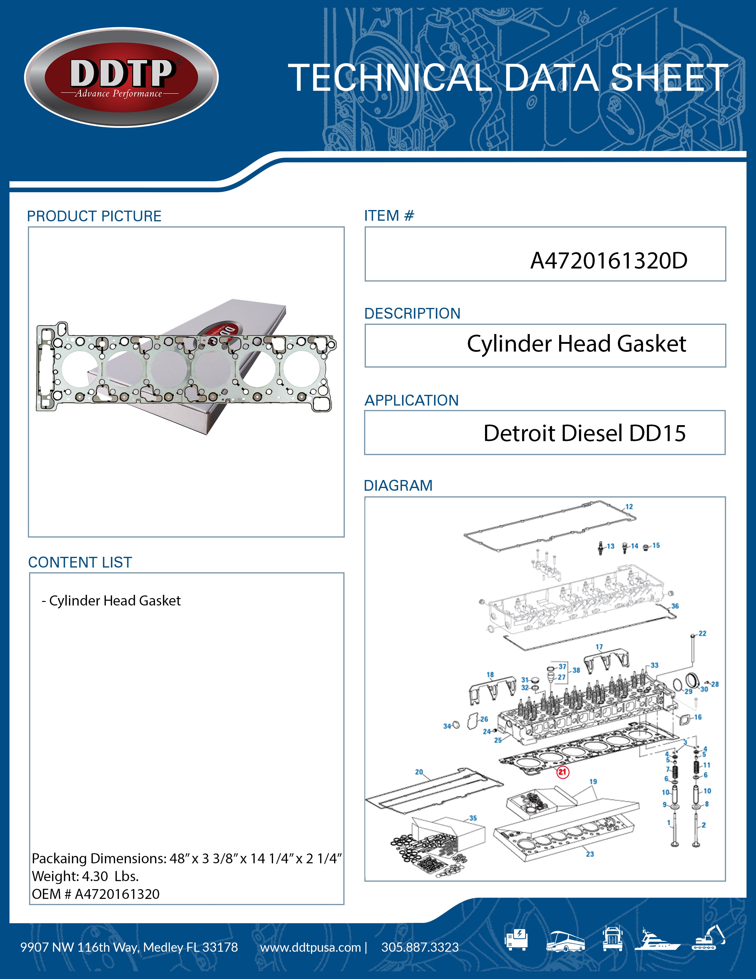 DD15 Cylinder Head Gasket (901) (A4720161320) - High Performance Engine Seal for Heavy Duty Trucks & Commercial Vehicles - Perfect for Engine Repairs & Maintenance