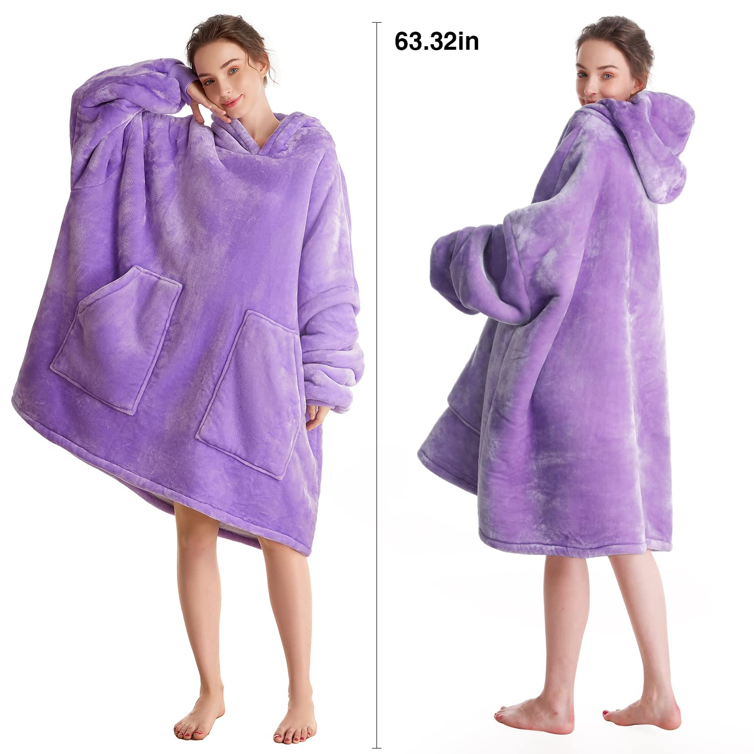 **Oversized Wearable Blanket Hoodie - Sherpa Fleece, Soft & Warm Hooded Sweatshirt for Women, Men, Teens - Light Purple - Perfect for Lounging, Netflix, Camping & Cold Weather**