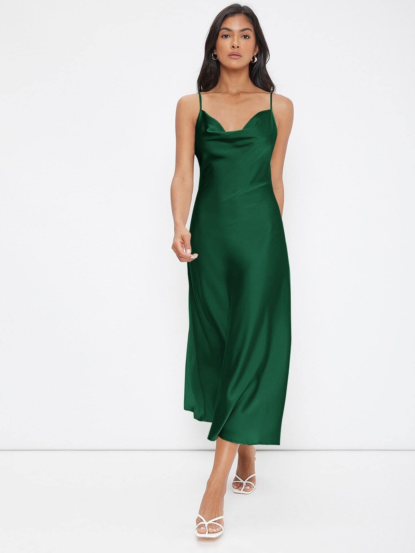 Women's Summer Cowl Neck Solid Slip Dress - Beach Party & Casual Wear - Perfect for Vacations, Date Nights & Outdoor Events