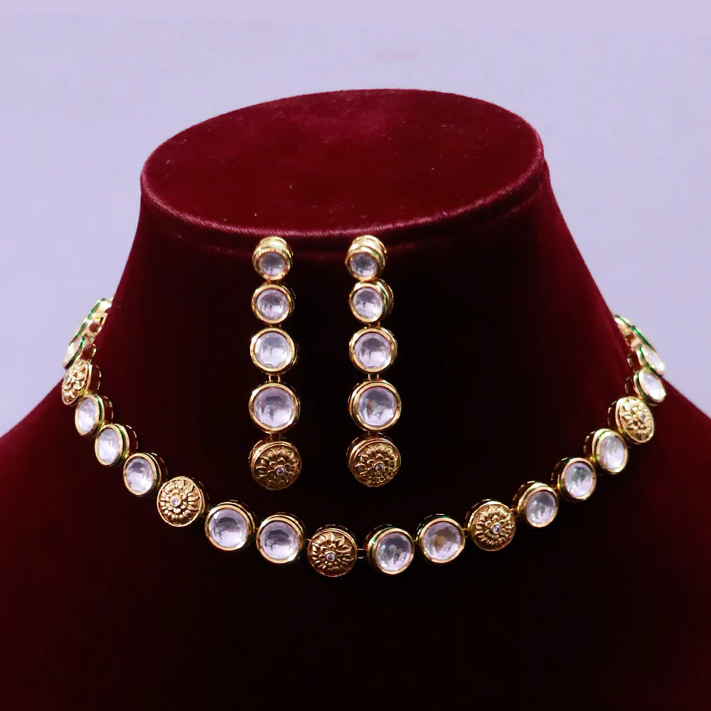 Luxury Gold Plated Royal Kundan Necklace & Earrings Set (D509) - Perfect for Weddings, Parties & Special Occasions