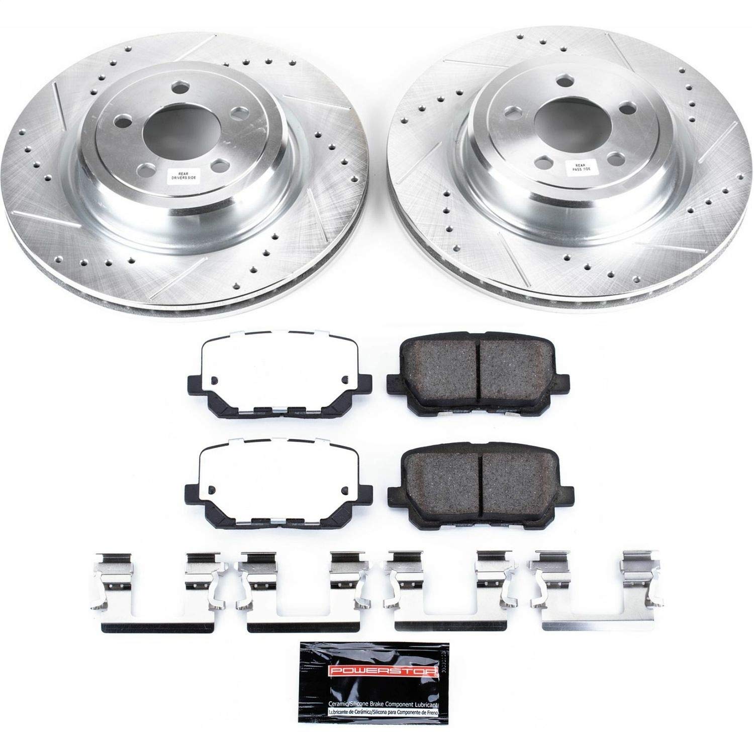 Power Stop K7052-26 Z26 Carbon Fiber Brake Pads & Drilled Slotted Rotors Kit - Compatible with Dodge Charger 2014-2023 | High-Performance Braking for Street & Track Use